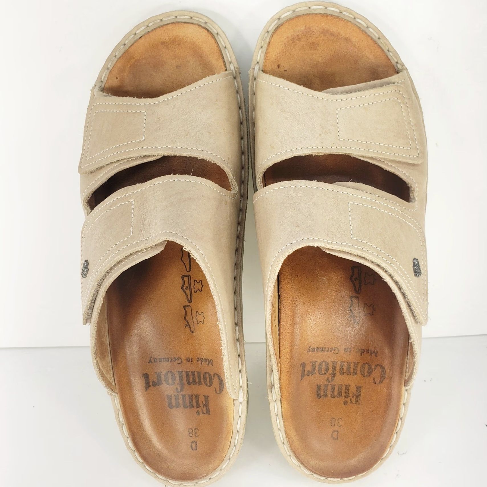 Vintage Finn Comfort Sandal Women Slide Sansibar 7.5D Wide 38 Beige Leather Hook & Loop Arch Support Slip Resistant Casual Travel Summer Size US 8 / IT 38 - 7 Thumbnail