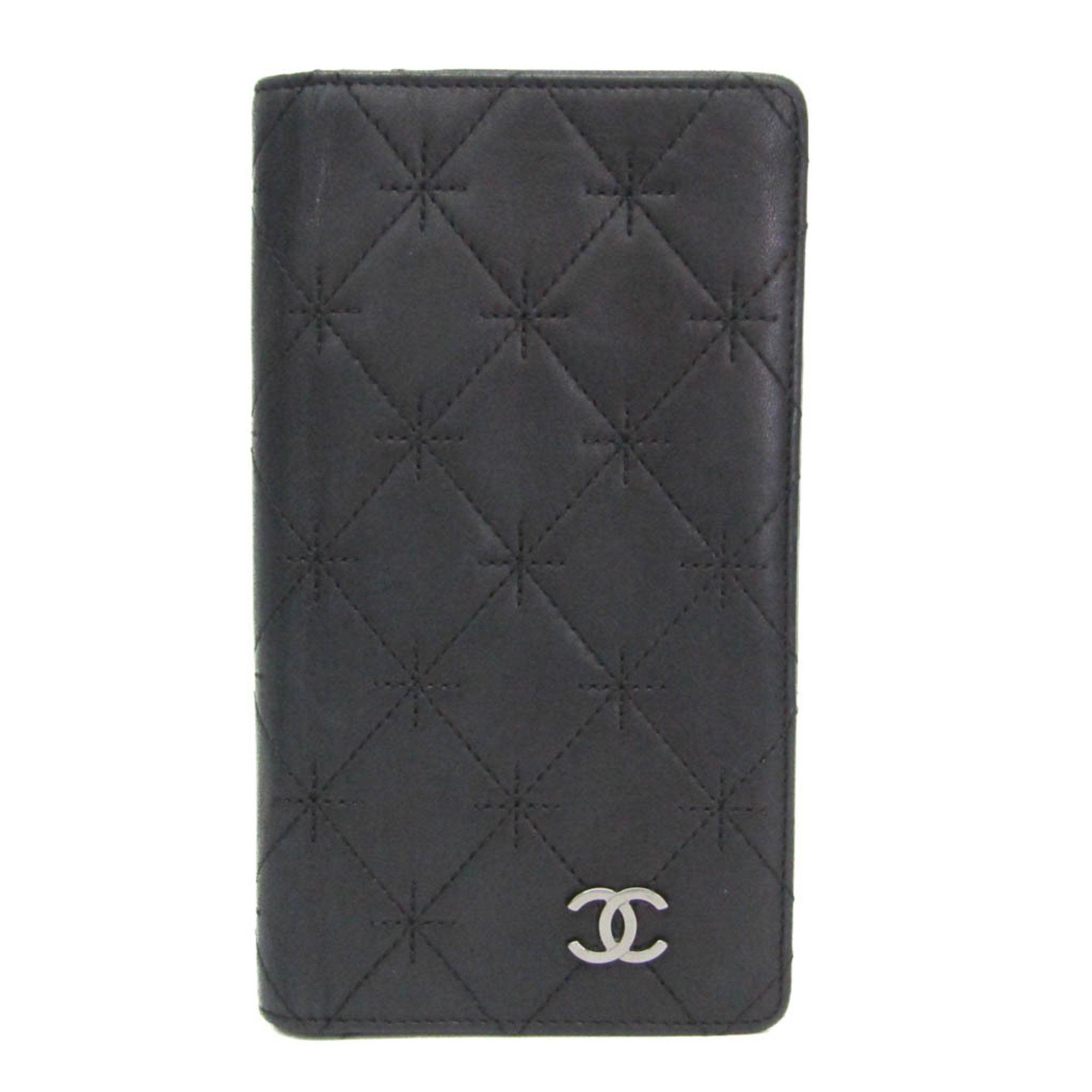 Chanel Coco Mark Women's Lambskin Long Wallet (bi-fold) Black