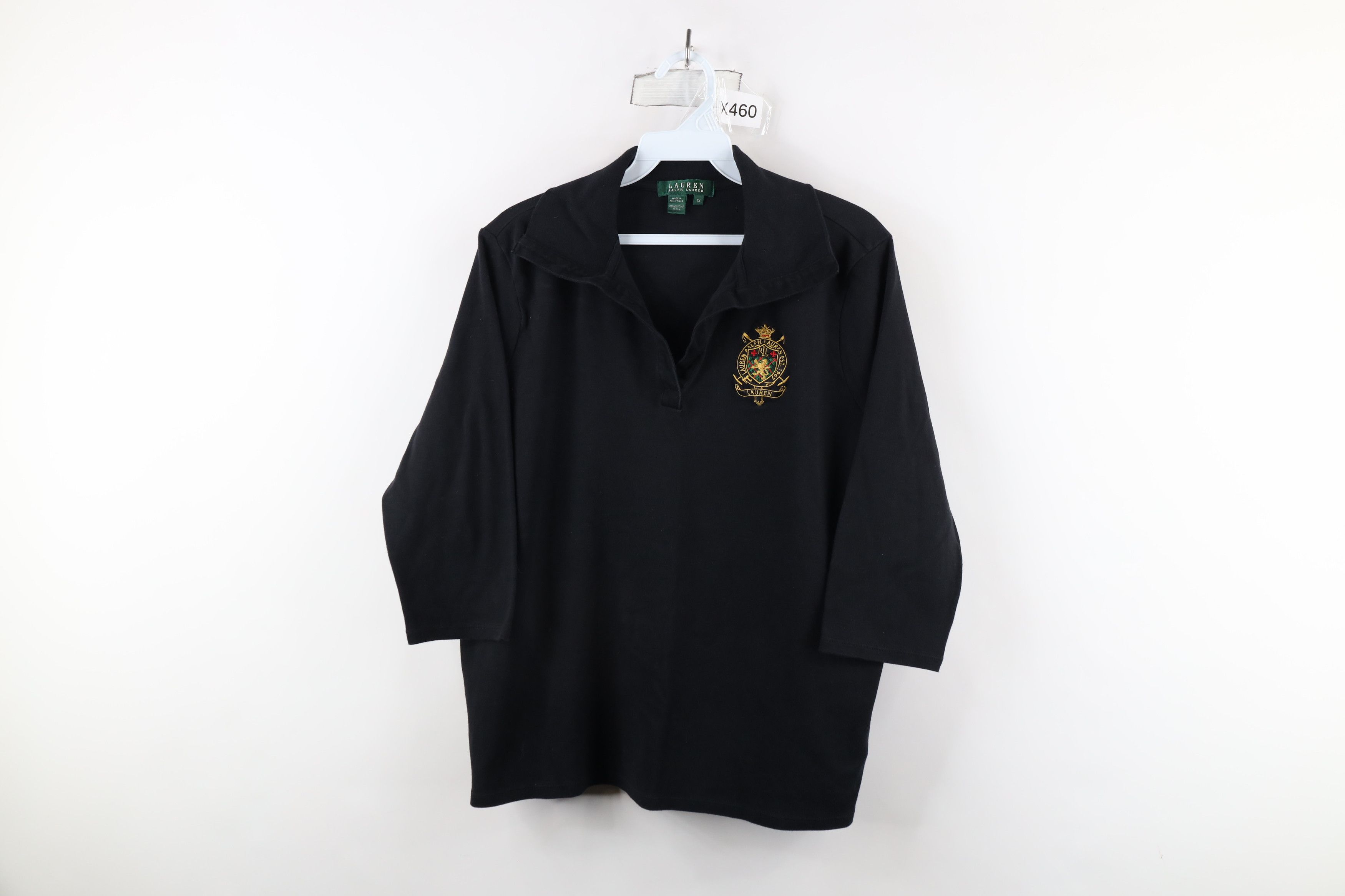 Ralph Lauren × Vintage Vintage 90s Ralph Lauren Out Crest 3/4 Sleeve Polo Black Size XL / US 12-14 / IT 48-50 - 1 Thumbnail