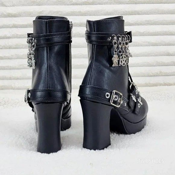 Other DEMONIA Gothika 66 Buckle / Charms Black Ankle Platform Hee Size US 9 / IT 39 - 5 Thumbnail
