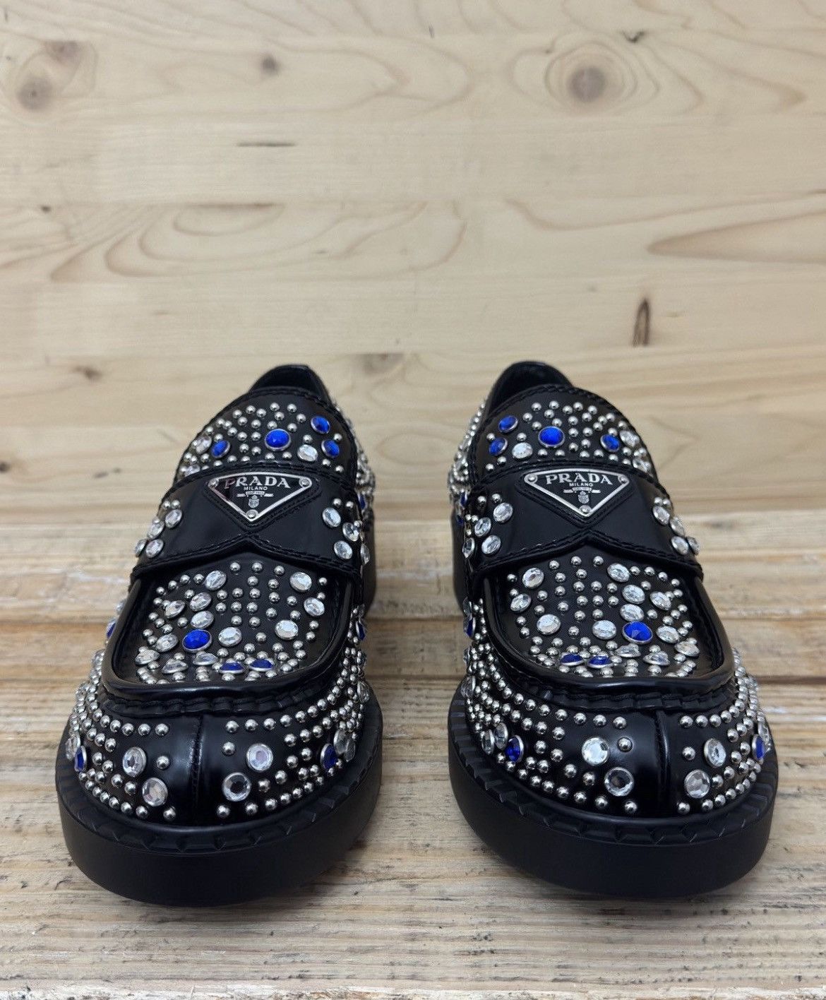 Prada Prada Brushed-leather loafers with studs and rhinestones Size US 7.5 / EU 40-41 - 6 Thumbnail