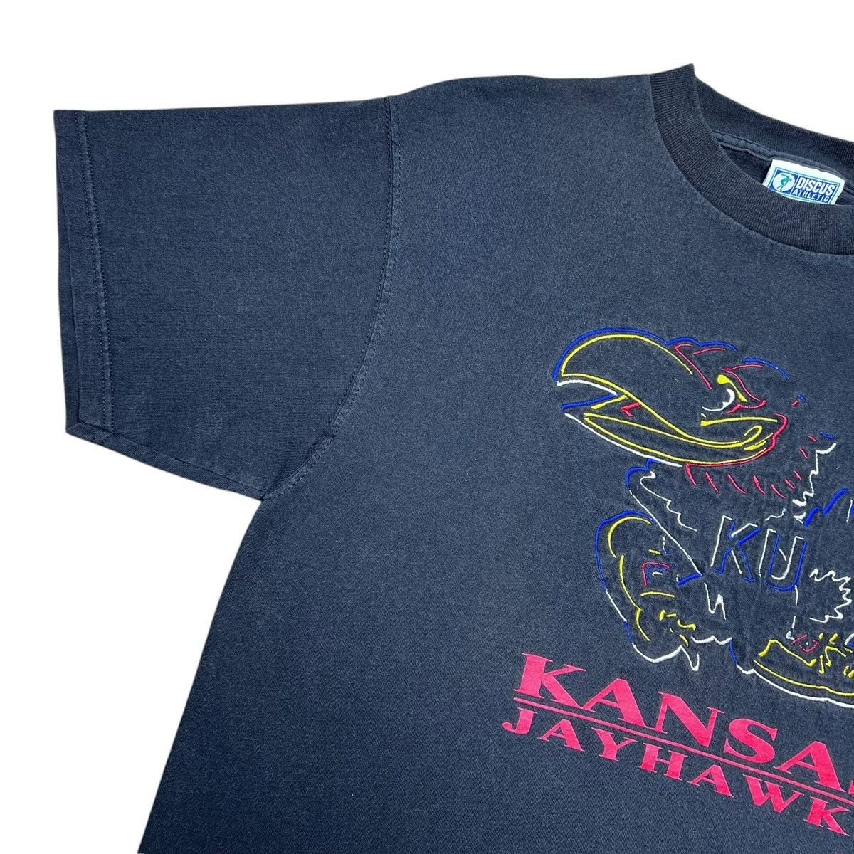 NCAA Vintage 1990s NCAA Kansas Jayhawks Embroidered Mascot TShirt Size US L / EU 52-54 / 3 - 7 Thumbnail