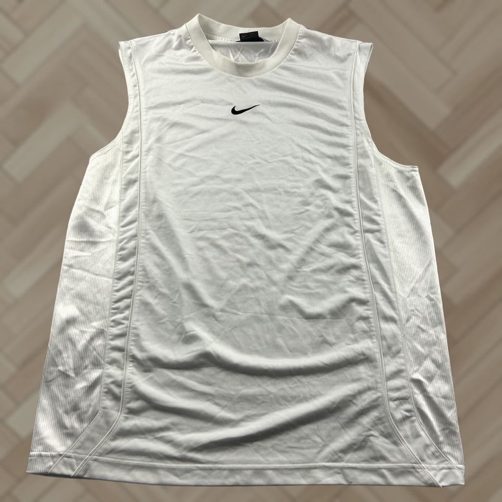Nike VINTAGE Nike Sleeveless Center Check Jersey Shirt Mens L White Size US L / EU 52-54 / 3 - 1 Thumbnail