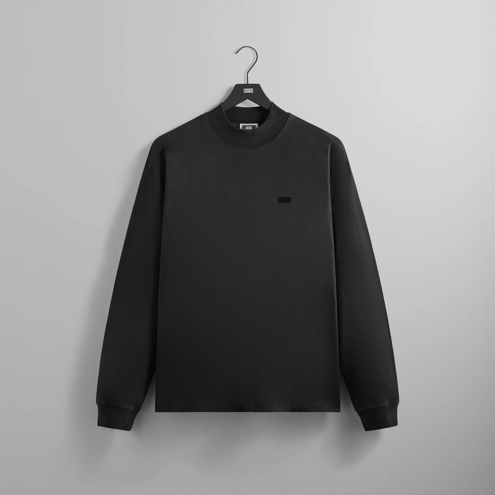 image of Kith Long Sleeve Mock Neck Lax Tee in Black, Men's (Size Small)