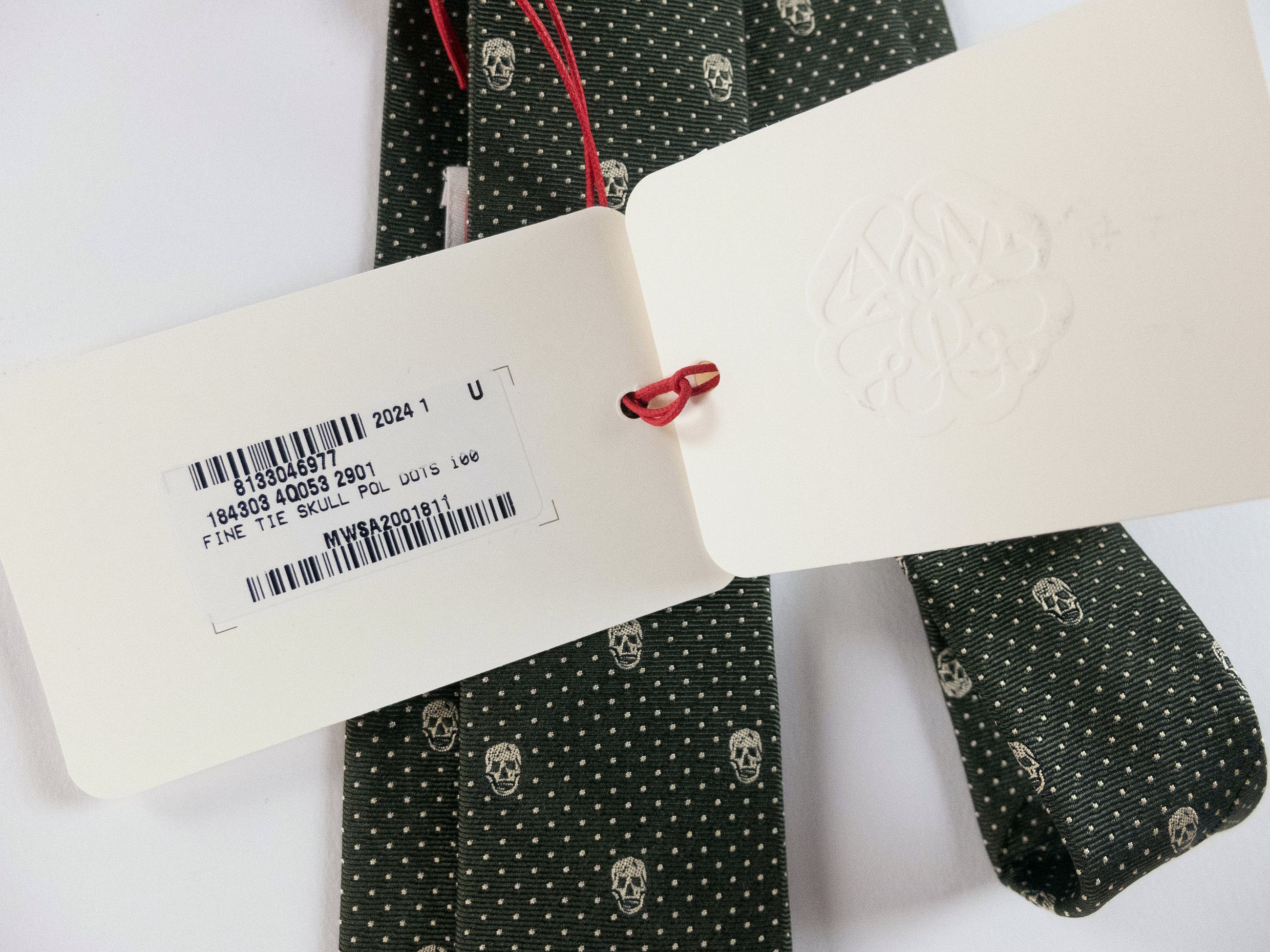 Alexander McQueen ALEXANDER MCQUEEN green skulls & polka dots skinny silk tie Size ONE SIZE - 3 Thumbnail