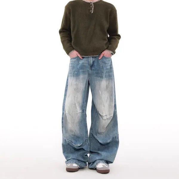 Japanese Brand VIBE Washed and frayed loose fit straight leg jeans Size US 34 / EU 50 - 5 Thumbnail