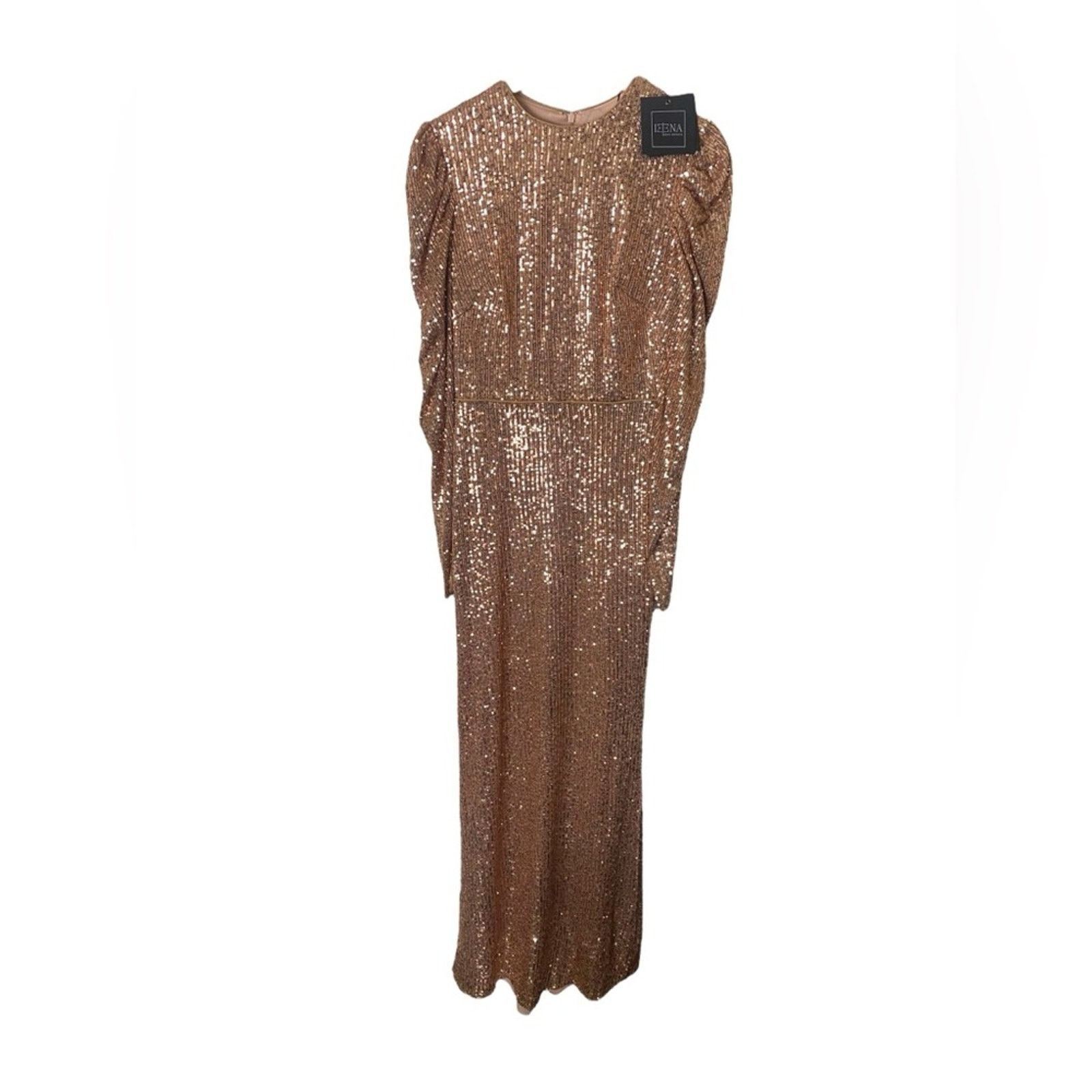 Designer Mac Duggal SEQUINED HIGH NECK PUFF LONG SLEEVE COLUMN GOWN 8 Size M / US 6-8 / IT 42-44 - 2 Thumbnail