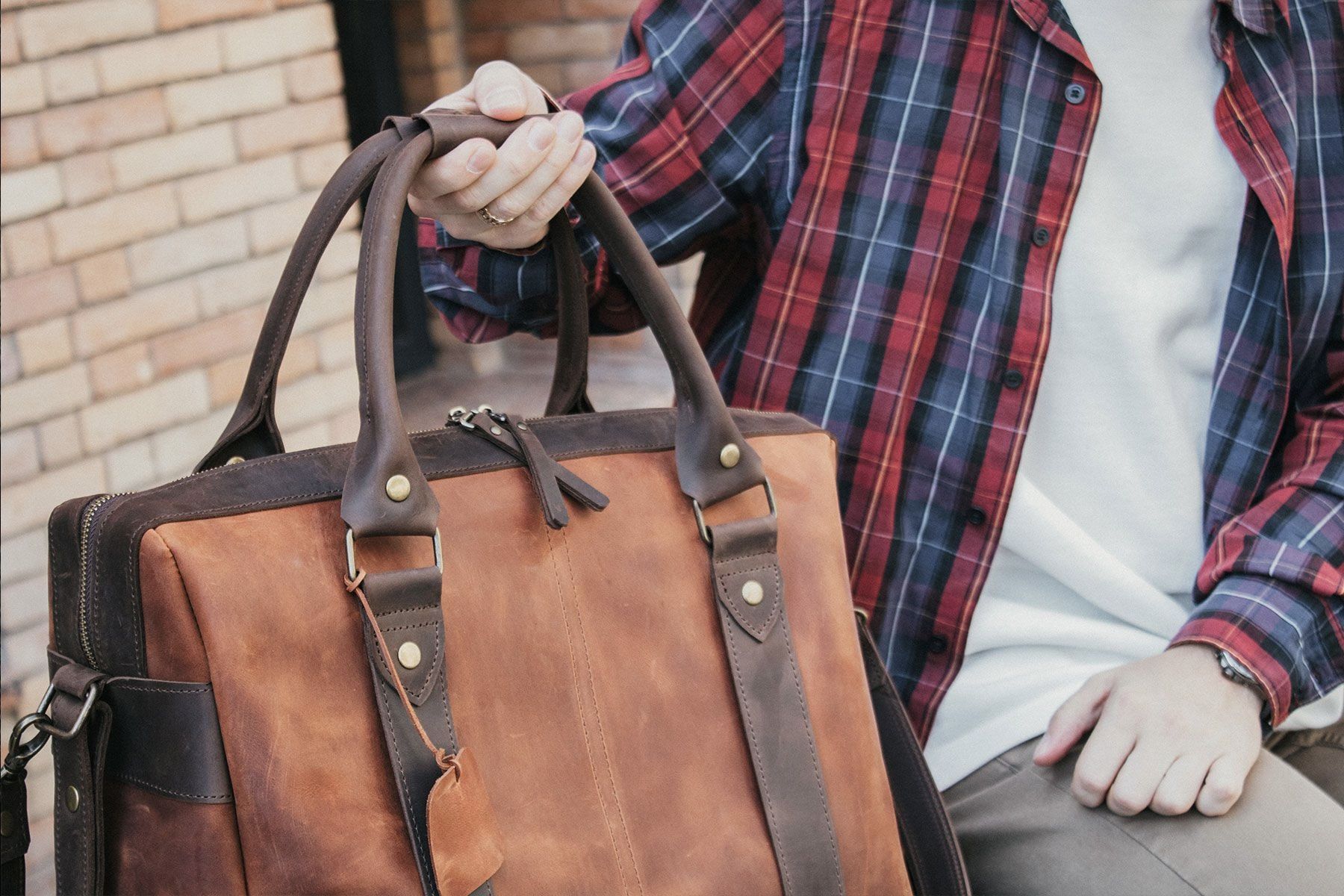 Handmade Leather satchel. Men's leather bag. Travel bag for a laptop Size ONE SIZE - 3 Thumbnail