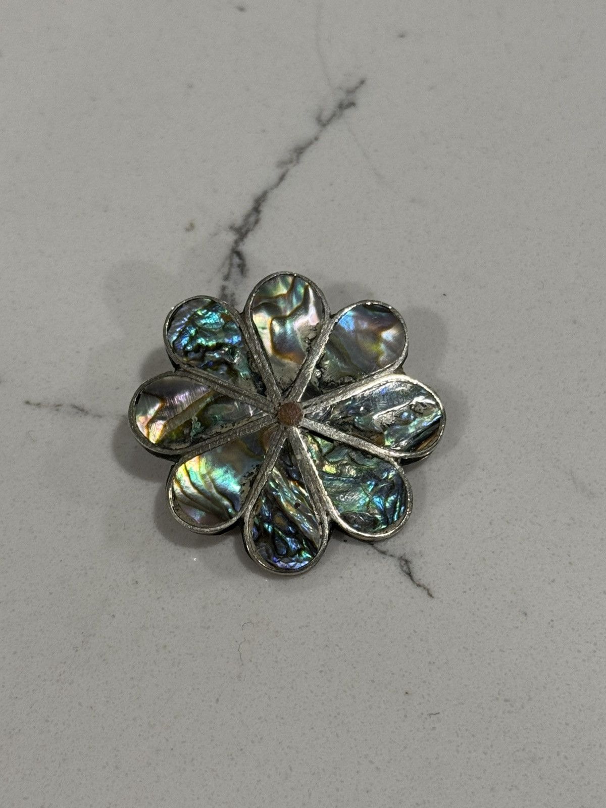 Sterling Silver Vintage Abalone Shell Flower Brooch Mexico Silver Size ONE SIZE - 2 Thumbnail