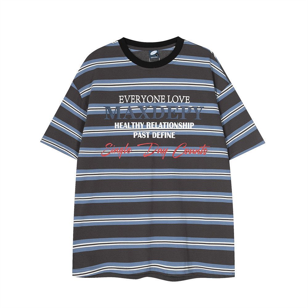 Japanese Brand × Vintage Letter print contrast stripes loose casual round neck tee Size US M / EU 48-50 / 2 - 1 Thumbnail