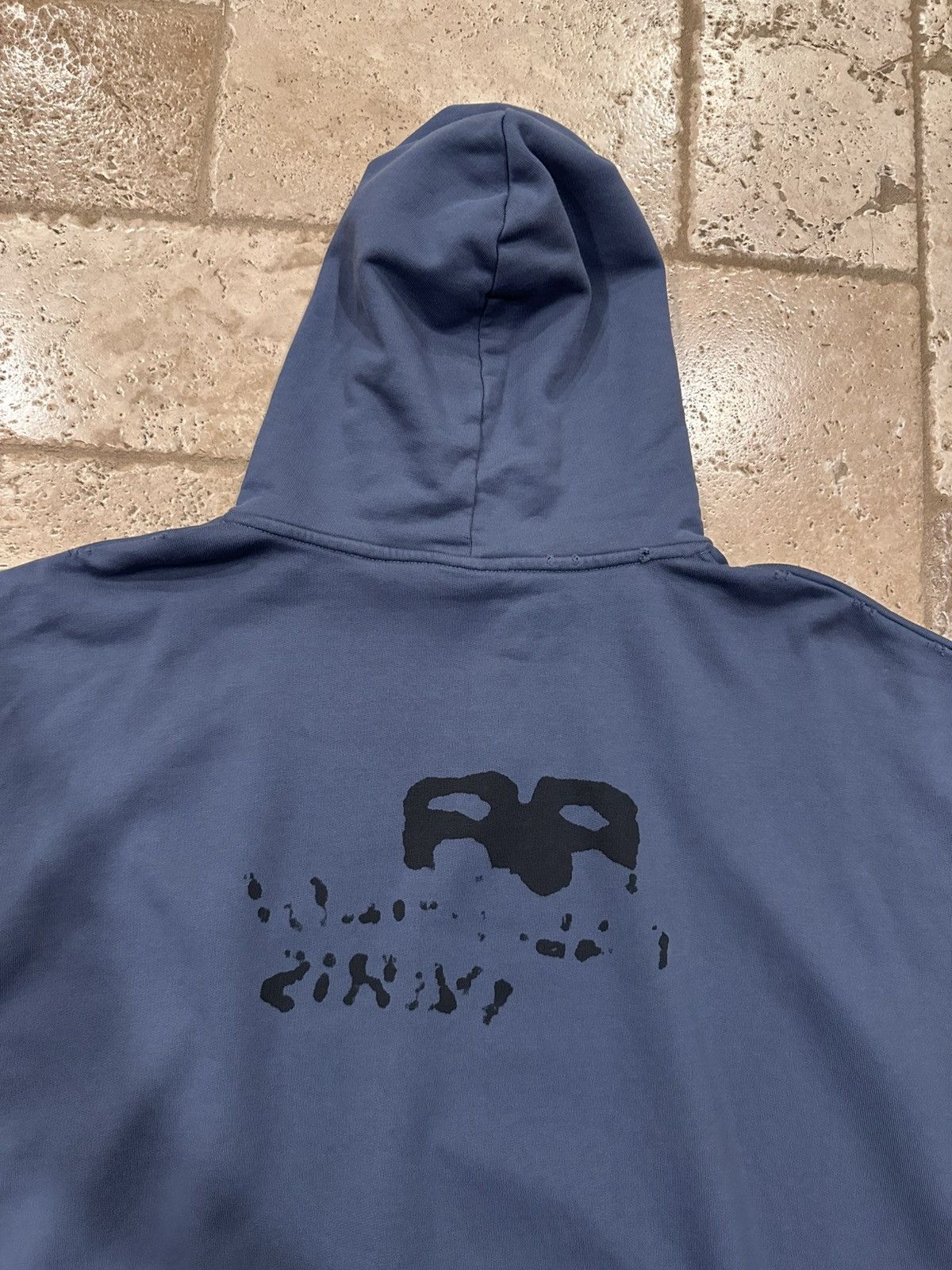 Balenciaga Balenciaga Oversize Spray Bleach Print Logo Dark Blue Hoodie Size US XXS / EU 40 - 8 Thumbnail