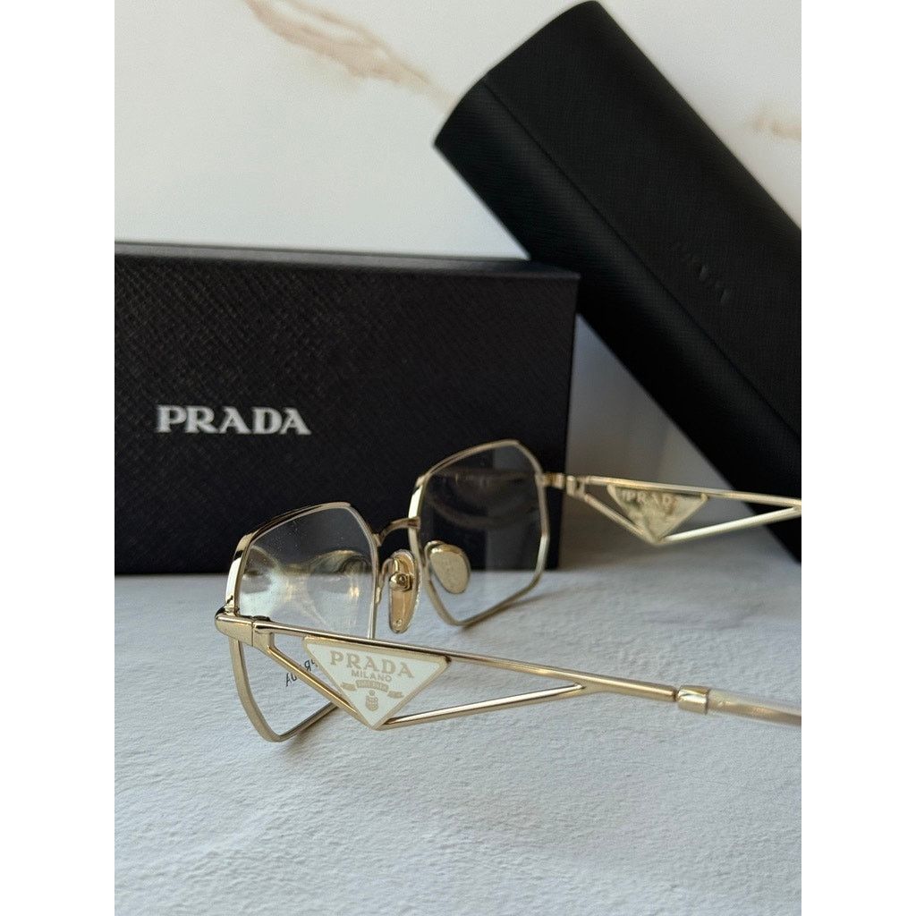 Prada NEW Prada PR A53V Gold Hexagon Unisex Eyeglasses Frames Size ONE SIZE - 4 Thumbnail