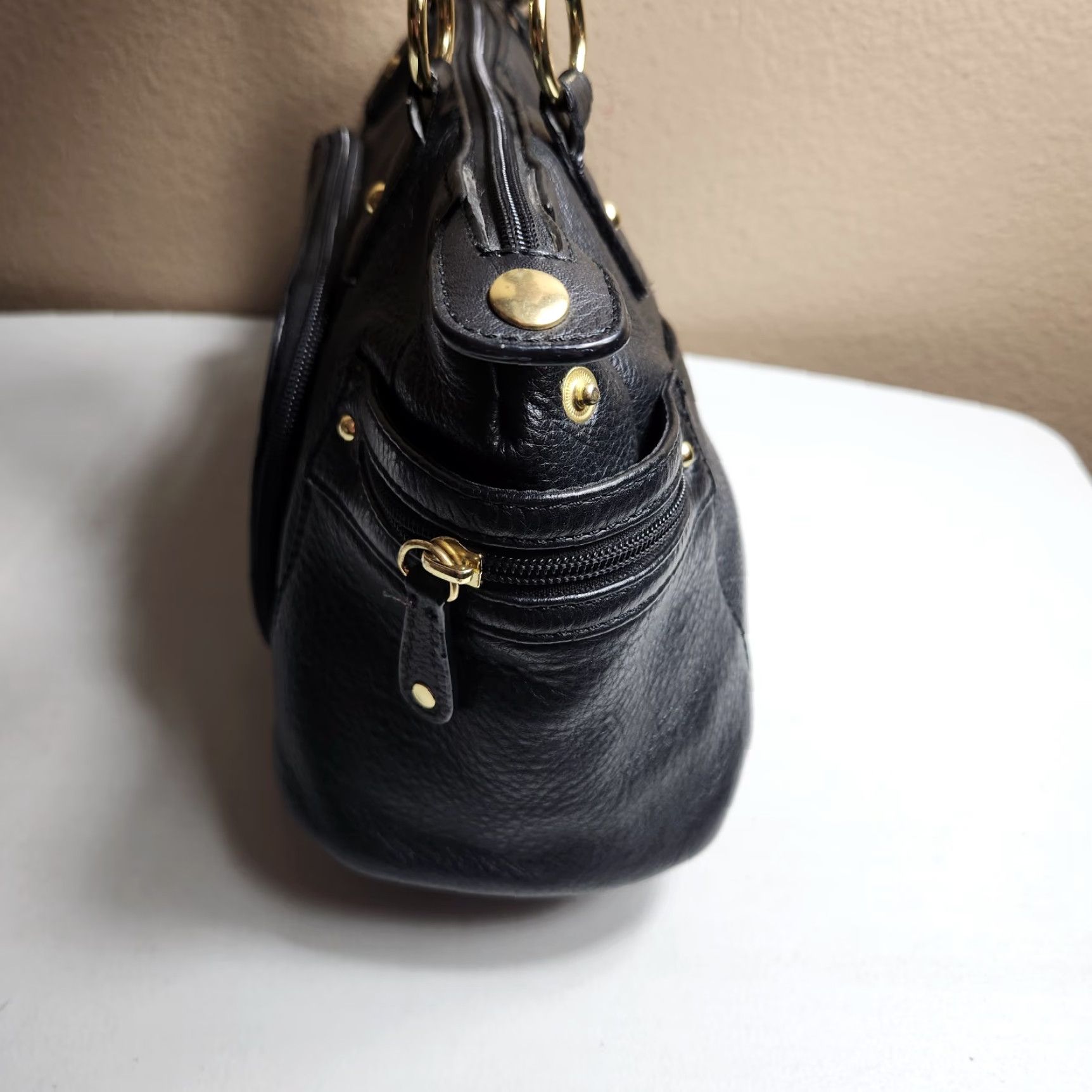 Vintage VINTAGE Pelle Studio Wilsons Black Pebbled Leather Double Handle Shoulder Bag Womens Size ONE SIZE - 5 Thumbnail