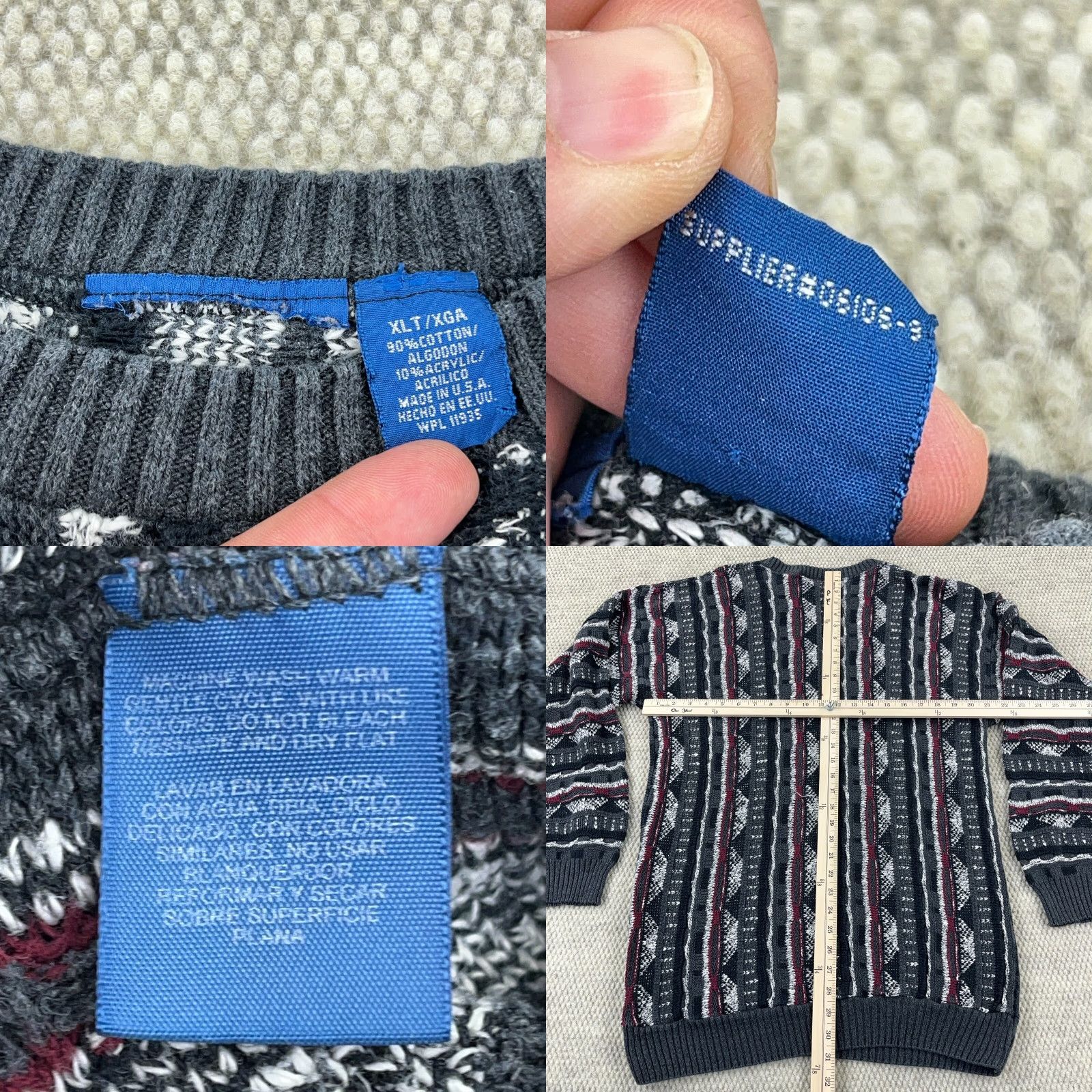 Vintage VINTAGE Men Sweater Knit 3D Gray XLT Biggie Cosby 90s Y2K 2000s Hip Hop Preppy Classic Teacher American Size US XL / EU 56 / 4 - 8 Thumbnail