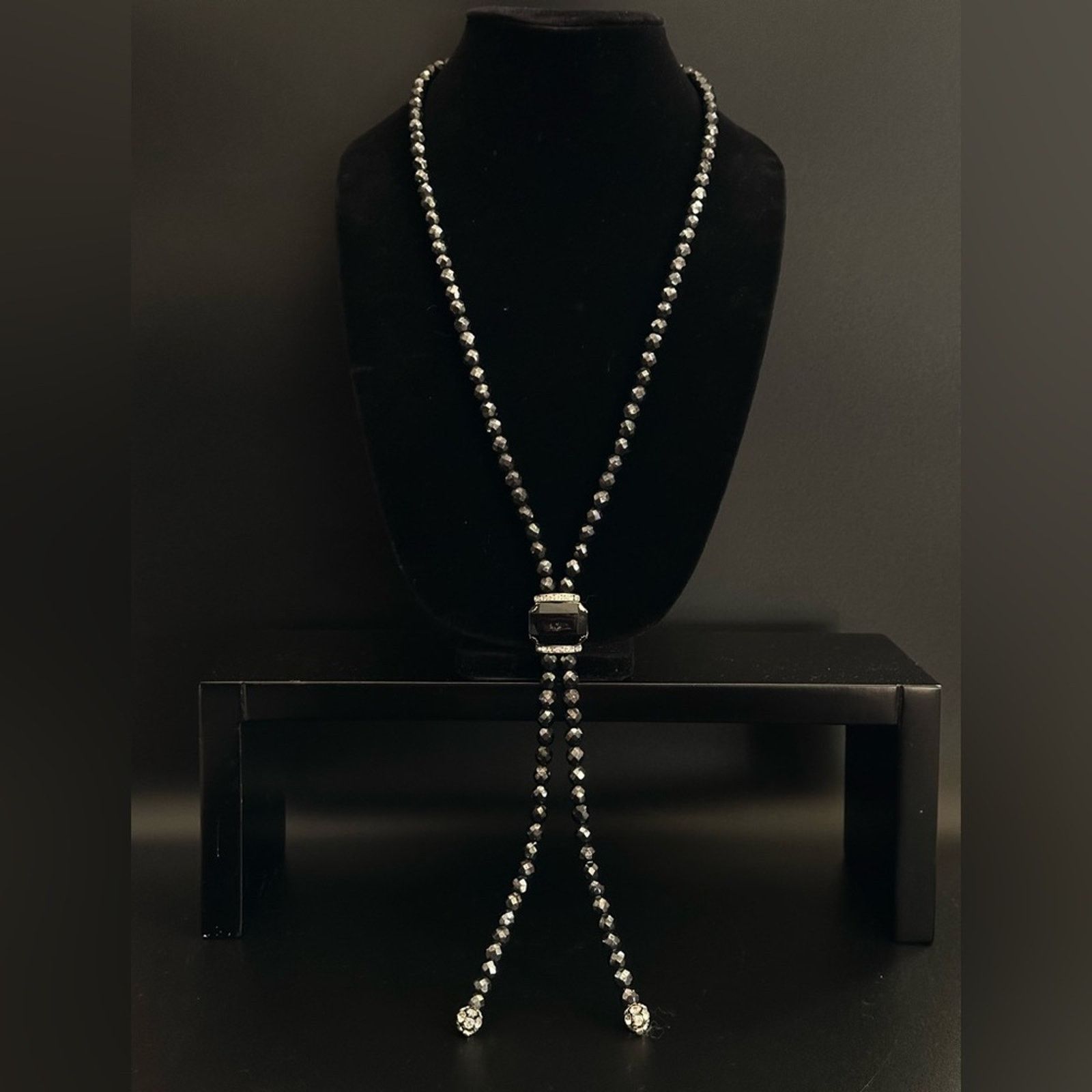 Other Vintage Black Hematite Onyx And CZ Lariat Necklace Size ONE SIZE - 2 Thumbnail