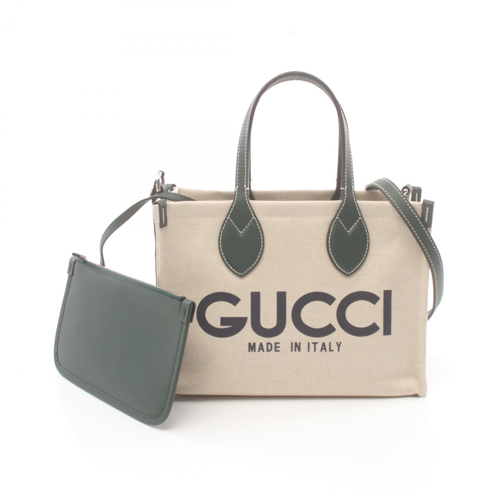 Gucci Gucci Print Mini Tote Bag Handbag Canvas Leather Beige Green Size ONE SIZE - 1 Thumbnail