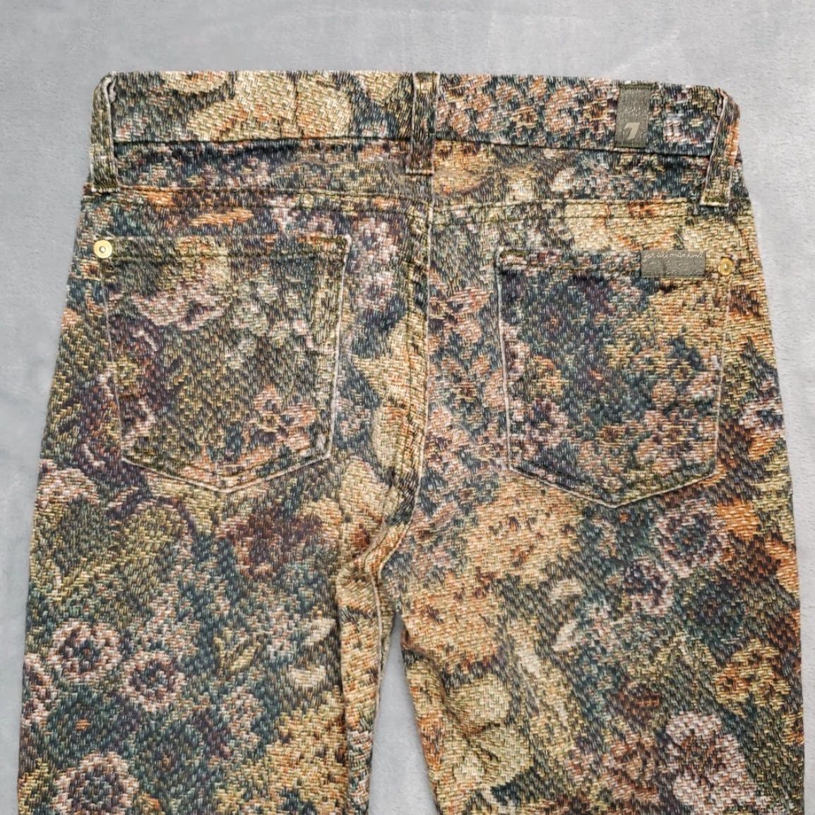 7 For All Mankind VINTAGE 7 For All Mankind Jeans Womens 24 Green Tapestry Print Skinny Stretch Pants Size 42" / US 20 - 7 Thumbnail