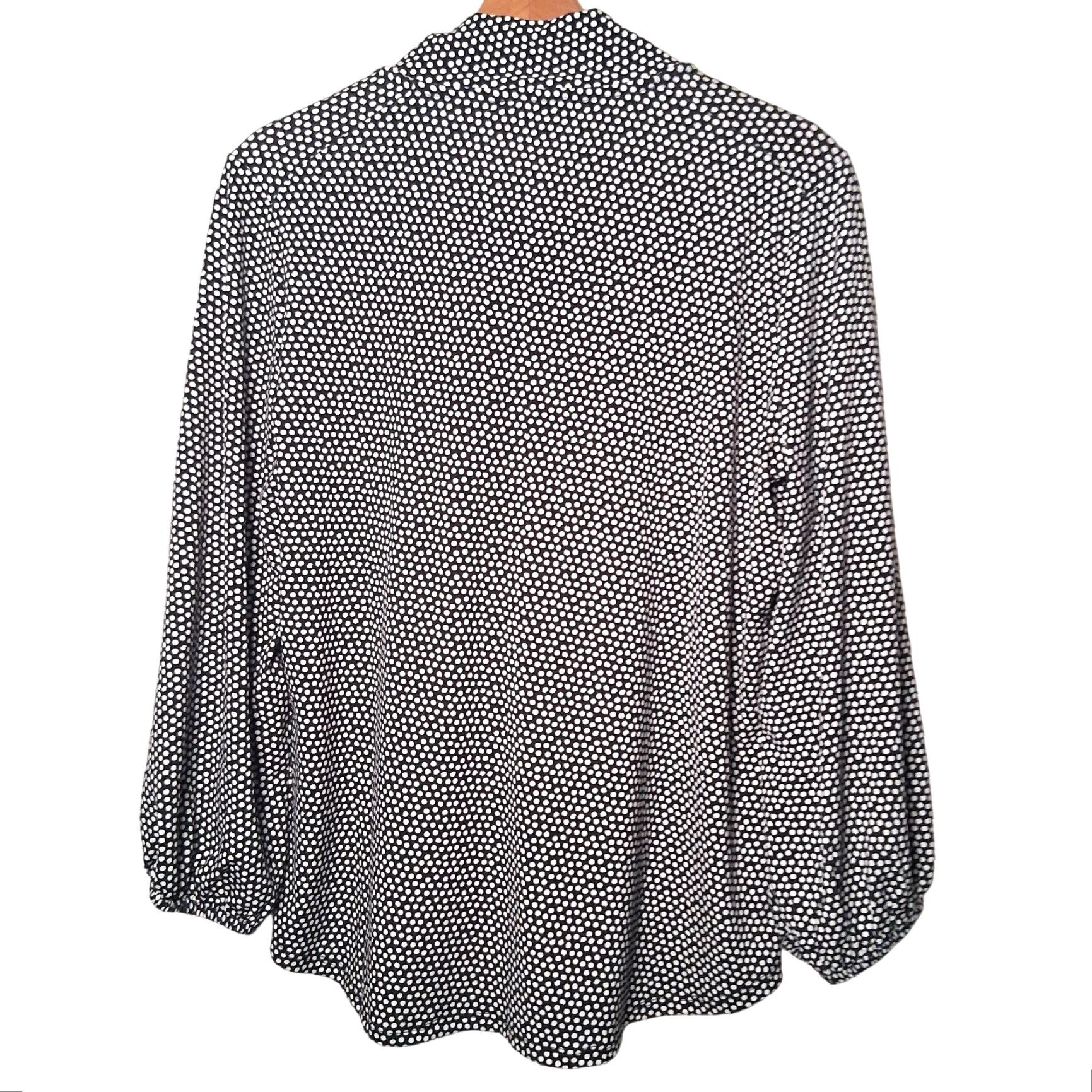 Adrianna Papell Adrianna Papell Blouse Large Black White Polka Dot Tie Neck Stretch NEW Size L / US 10 / IT 46 - 3 Thumbnail
