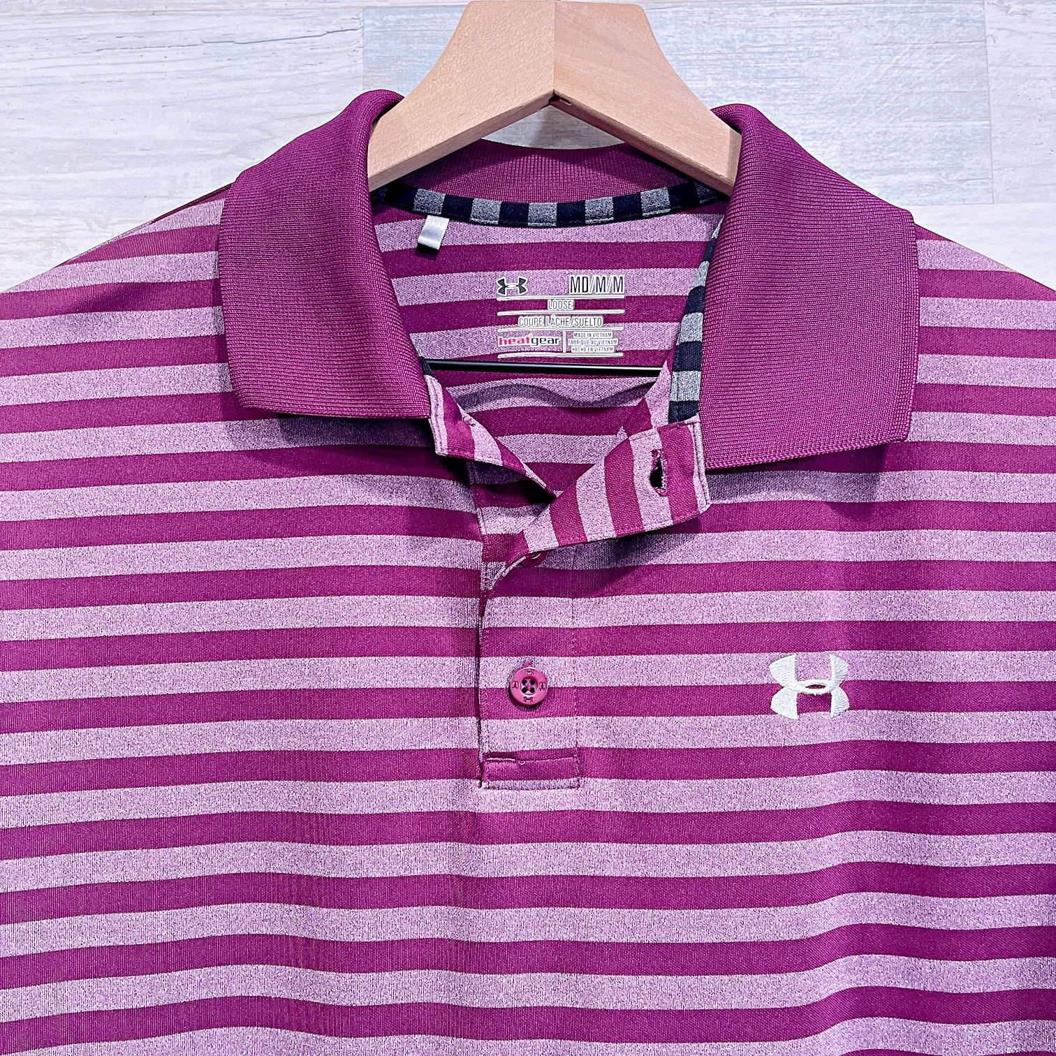 Under Armour Under Armour Striped Tech Polo Shirt Purple Mens Medium Size US M / EU 48-50 / 2 - 2 Thumbnail