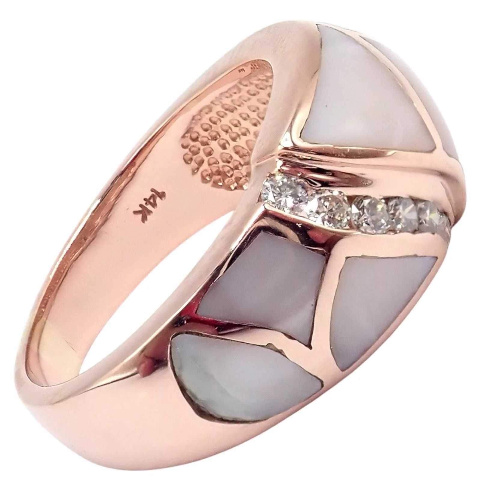 The Unbranded Brand Estate 14k Rose Gold Diamond Mother of Pearl Ring sz 7.5 Size ONE SIZE - 7 Thumbnail