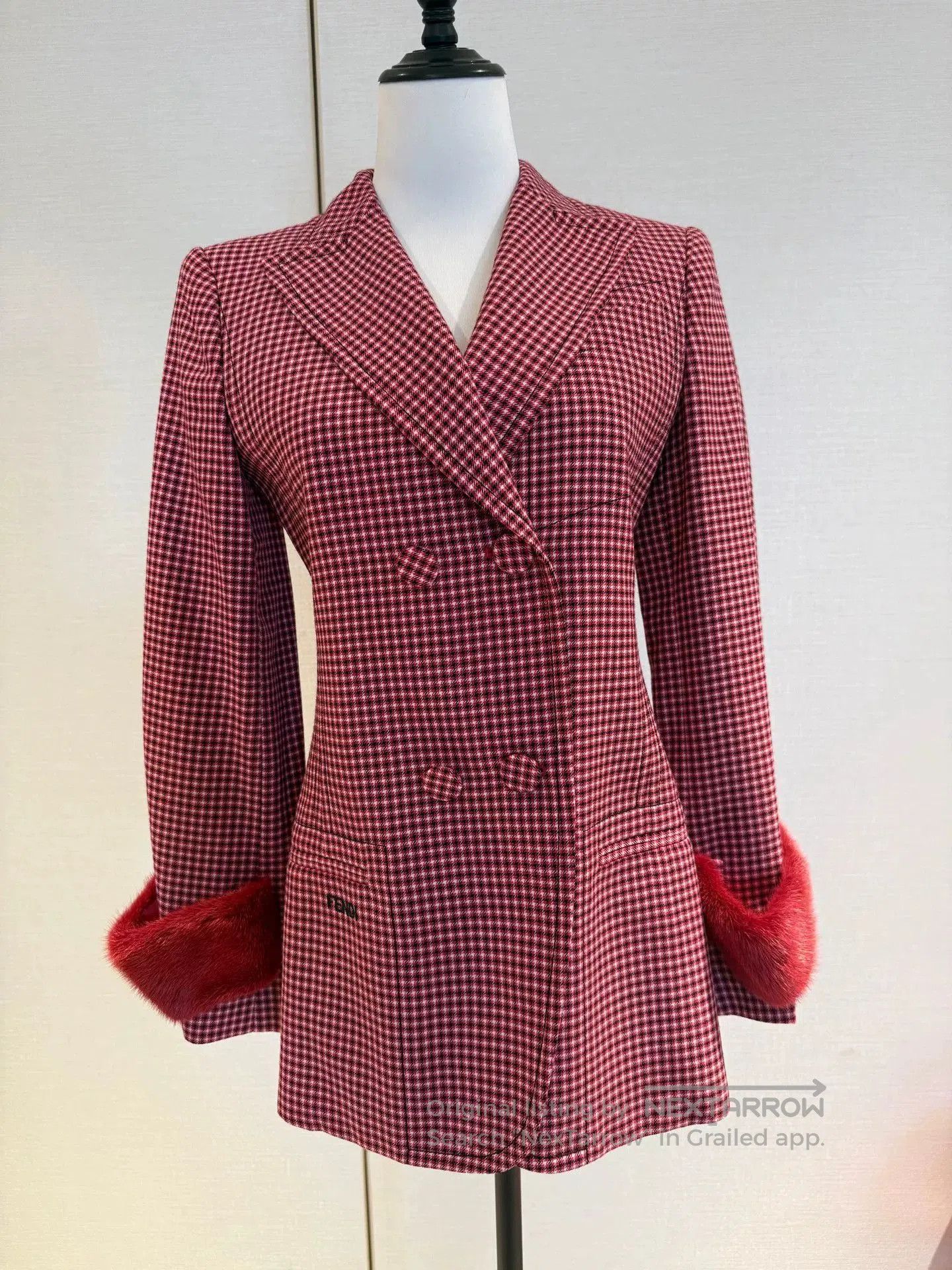 fendi wool blazer with mink cuffs in pink.