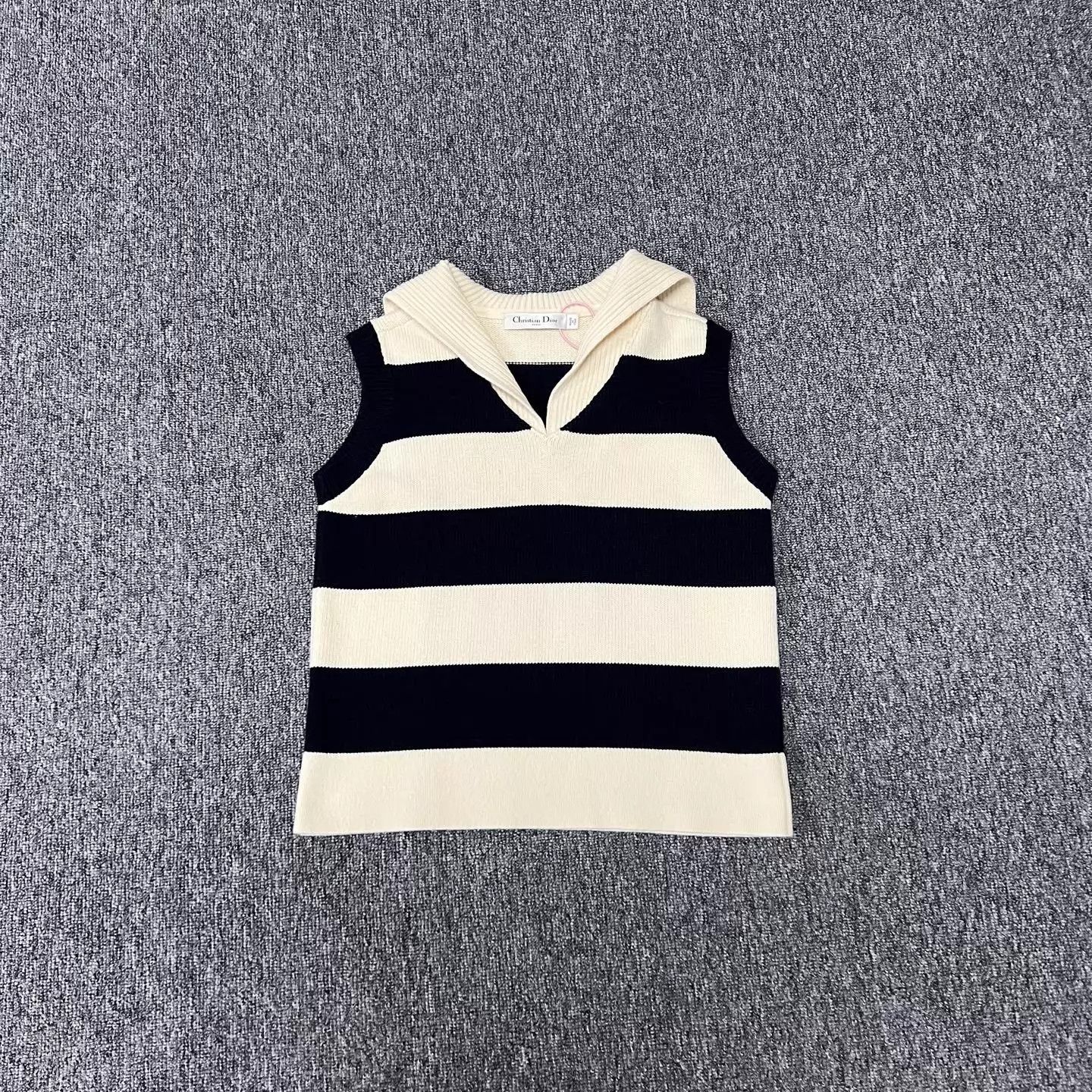 Dior Dior Sailor-Neck Logo Sleeveless B&W Stripe Cashmere Top Size XS / US 0-2 / IT 36-38 - 2 Thumbnail