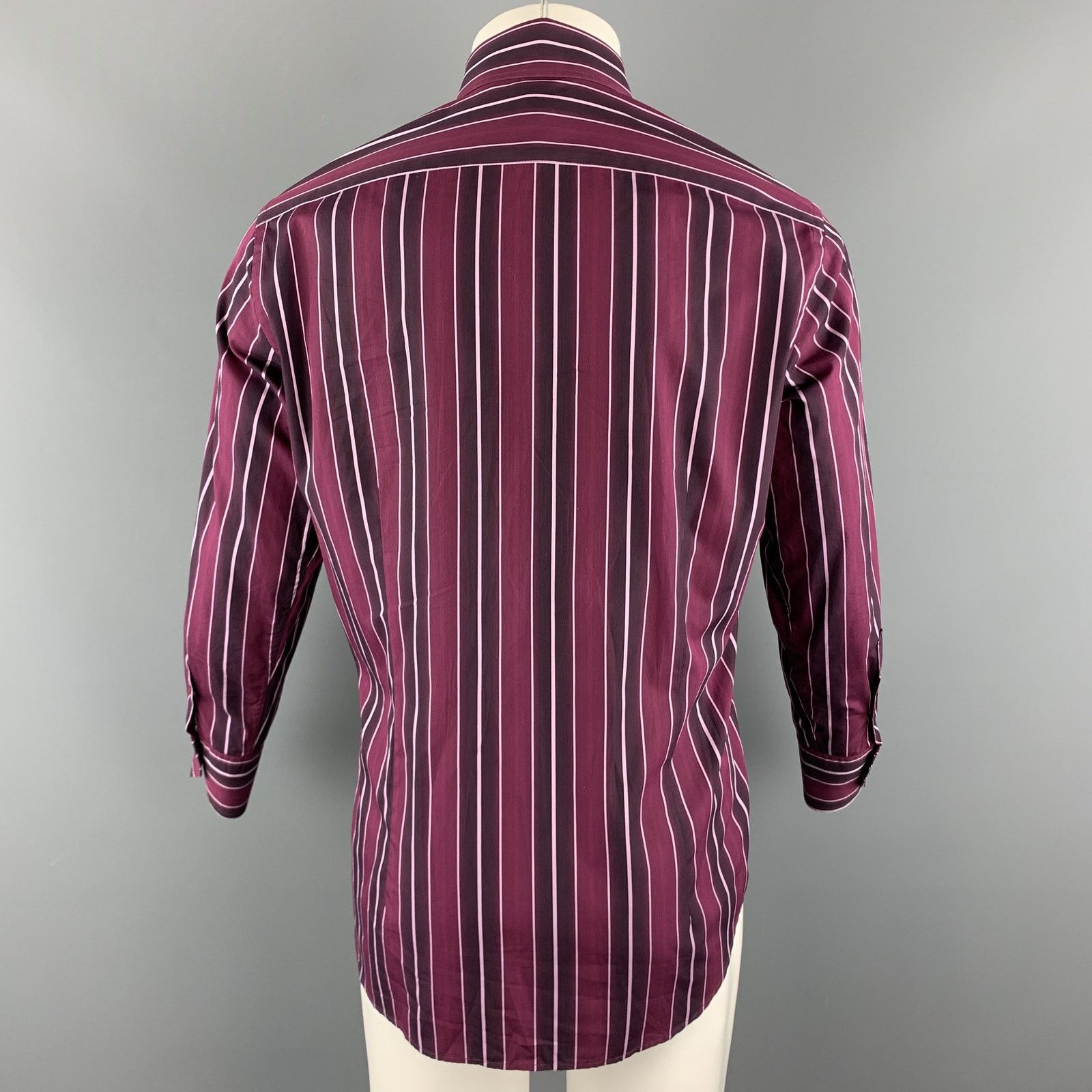 Ted Baker M Burgundy Stripe Cotton Spread Collar Button Up Long Sleeve Size US M / EU 48-50 / 2 - 3 Thumbnail