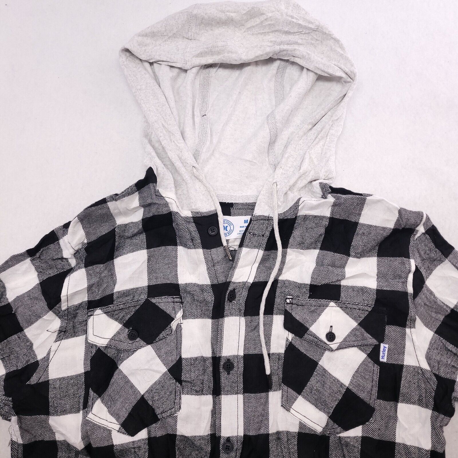 Hurley Hurley Button Up Hoodie Mens Size Medium M White Black Plaid Size US M / EU 48-50 / 2 - 1 Thumbnail