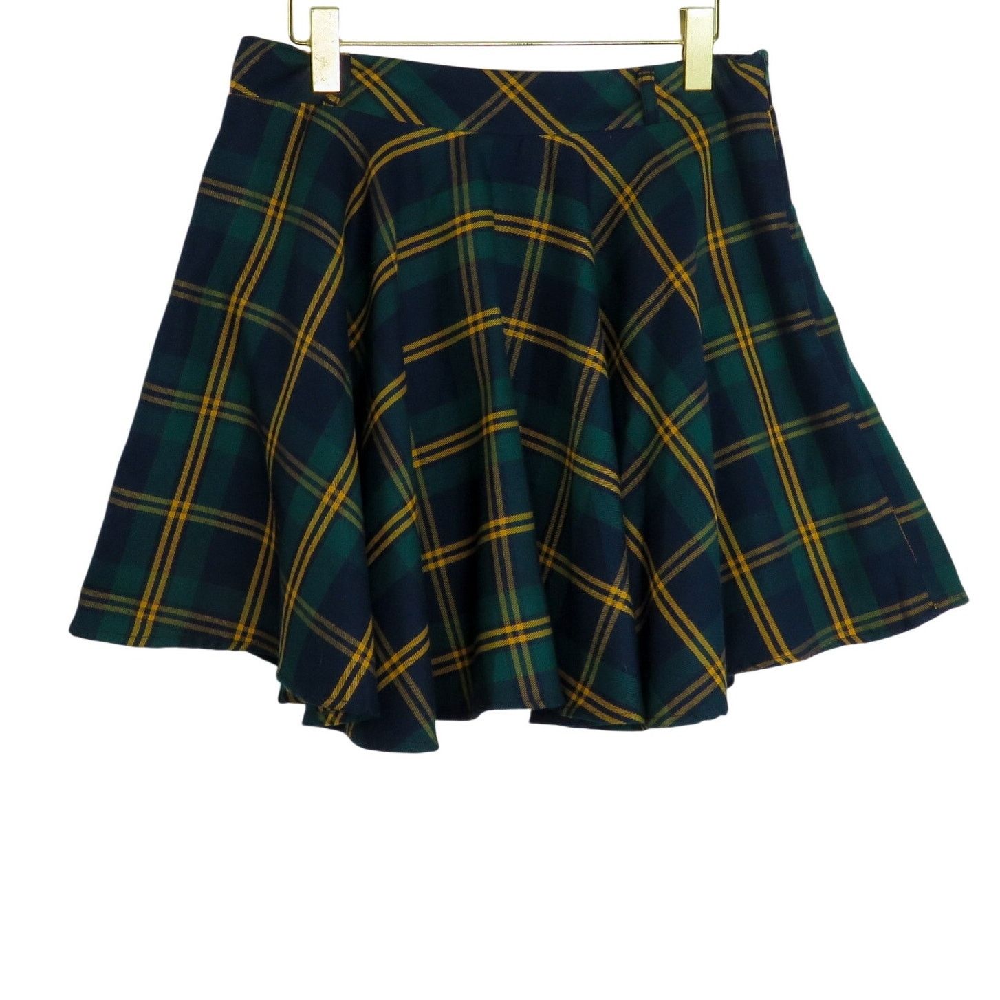 Cider Cider Navy Green & Yellow Plaid Flared Mini Skirt Preppy 30" Size 30" / US 8 / IT 44 - 3 Thumbnail