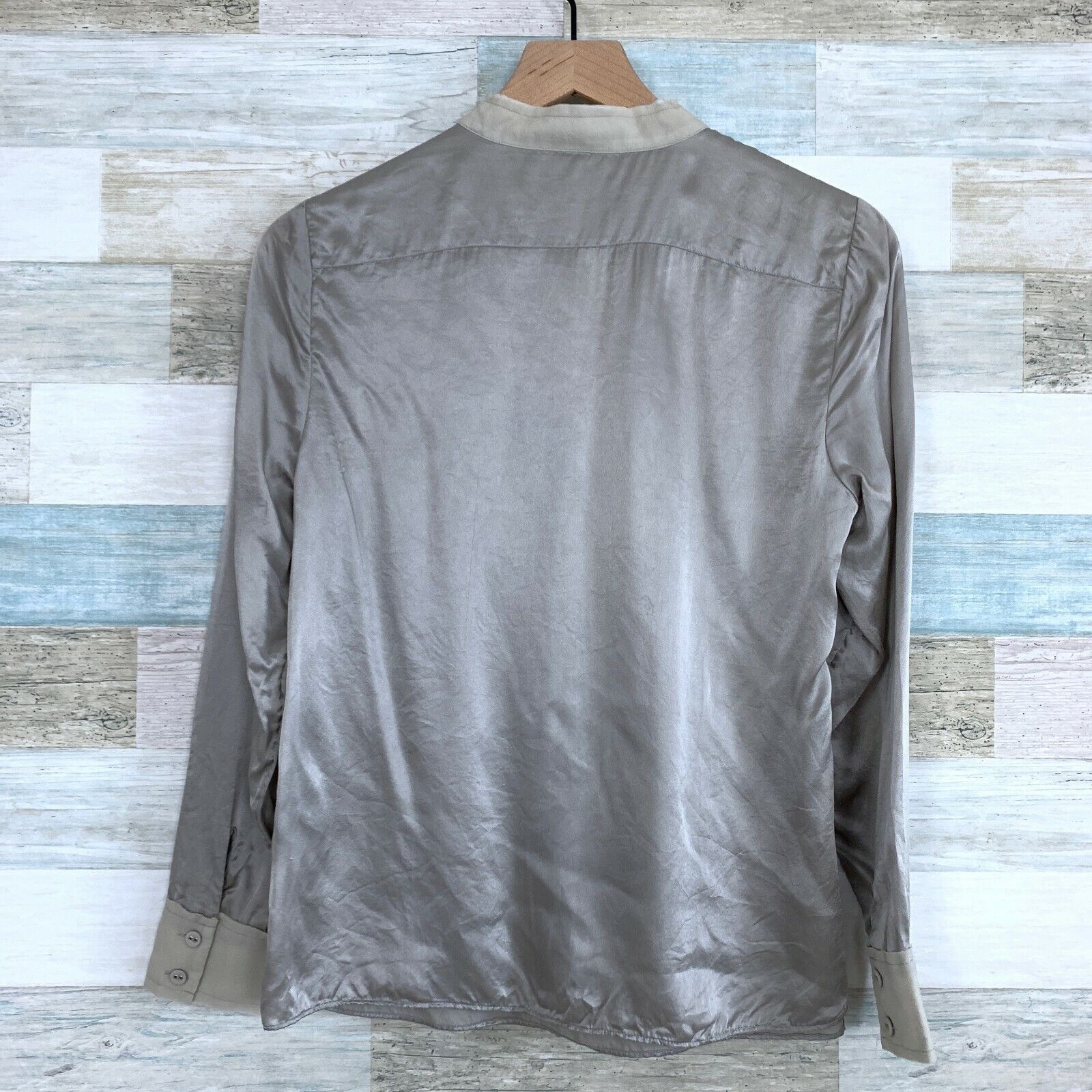 Banana Republic Banana Republic Charmeuse Silk Fringe Trim Blouse Gray PS Size S / US 4 / IT 40 - 4 Thumbnail