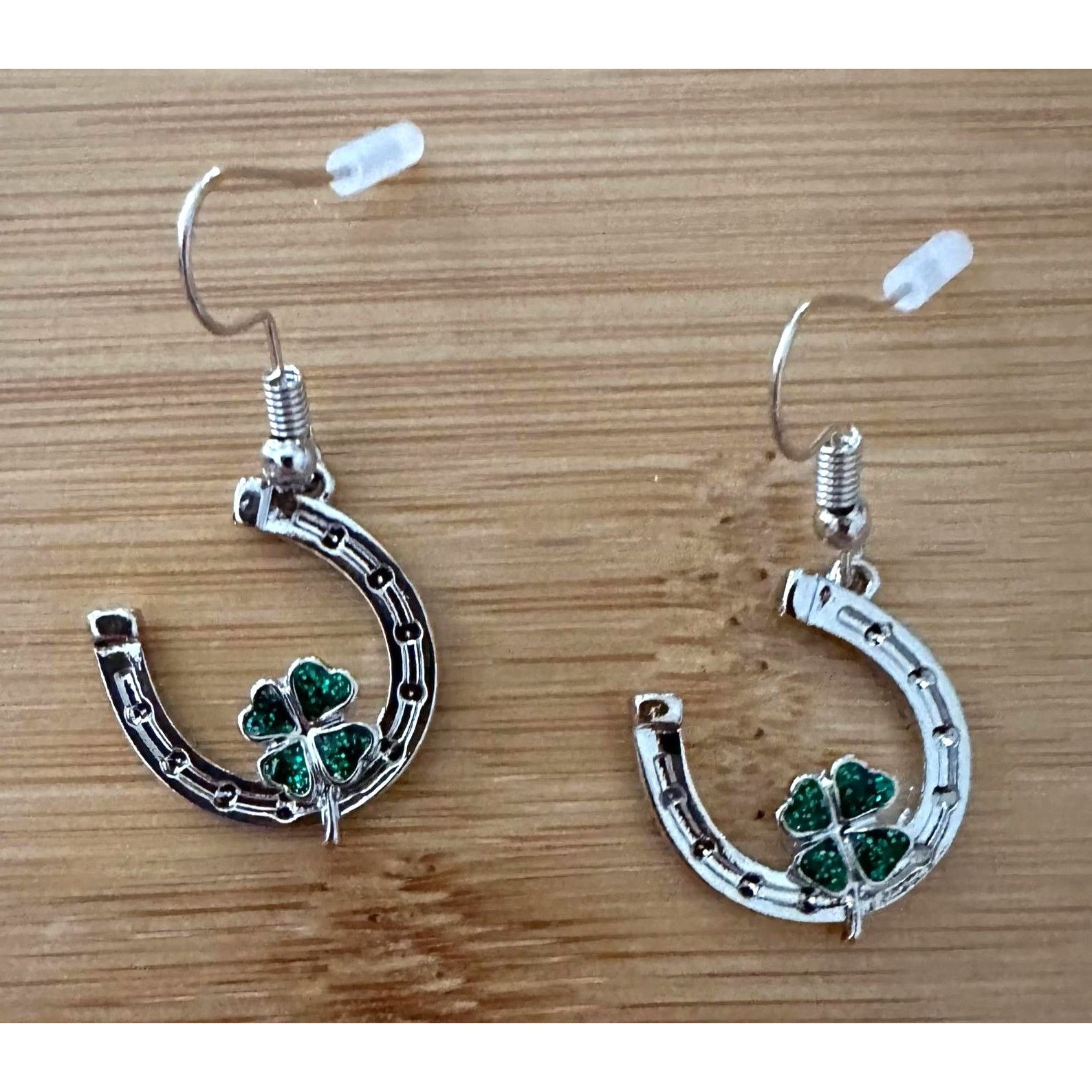 Handmade Horseshoe Clover Earrings St Patricks Day Lucky Irish Dangle Size ONE SIZE - 3 Thumbnail