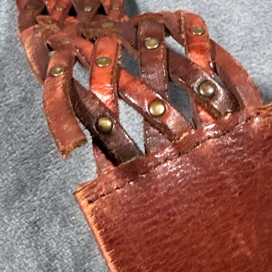 Fossil VINTAGE Fossil Leather Belt Women Large Wide Brass Studded Boho Woven Pattern Size ONE SIZE - 5 Thumbnail