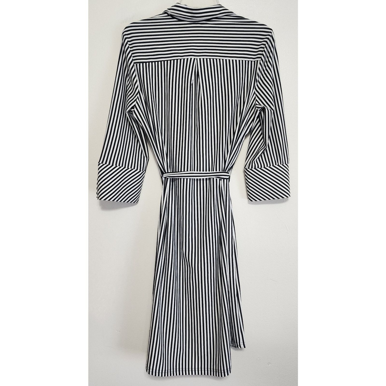Other Mlle Gabrielle Black White Stripe Belted Shirt Dress Large Size L / US 10 / IT 46 - 2 Thumbnail
