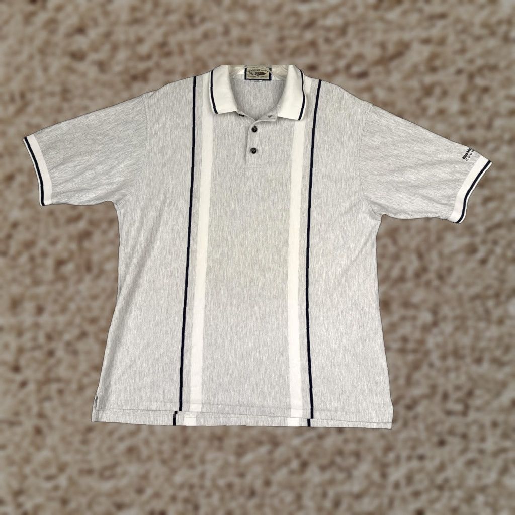 Vintage Straight Down Polo Shirt Mens Large Gray Striped Cotton Made USA Golf Casual Size US L / EU 52-54 / 3 - 1 Thumbnail