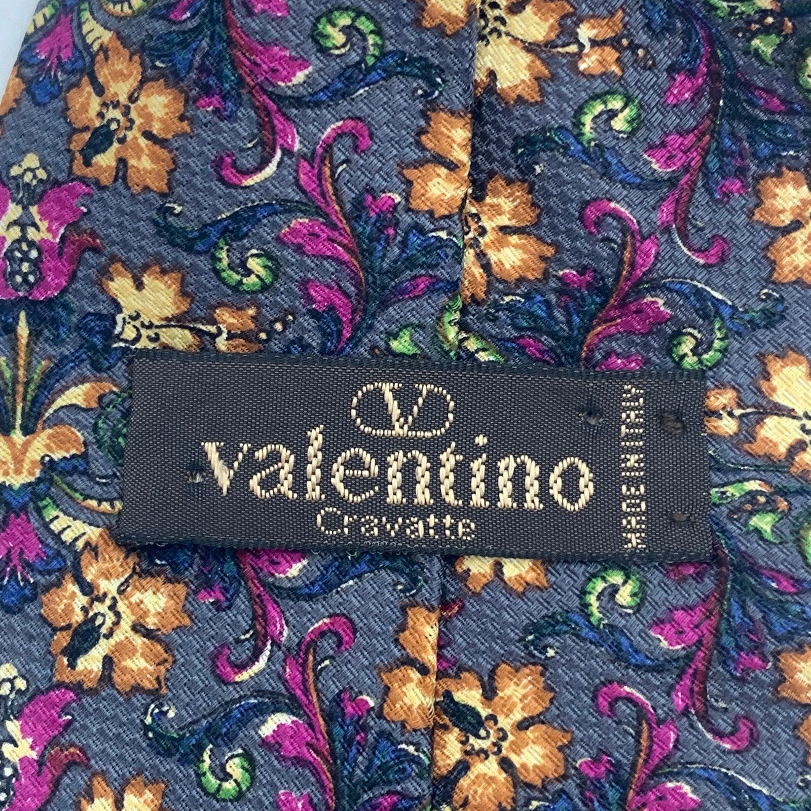 Valentino Vintage Valentino Gray Floral Silk Tie Blue Gray Size ONE SIZE - 3 Thumbnail