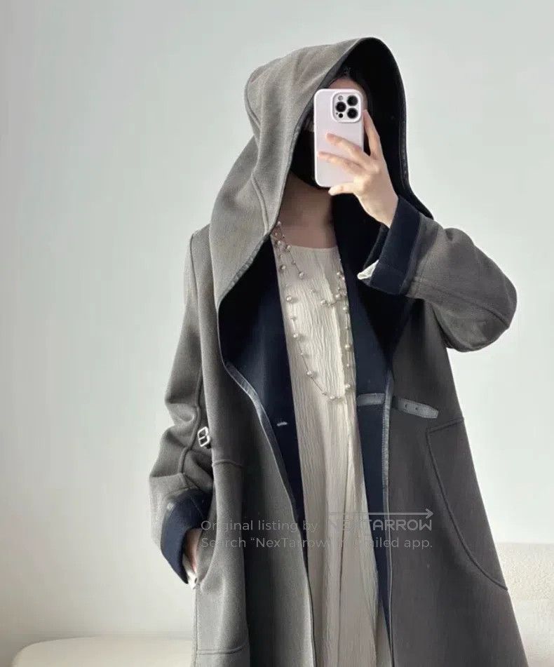 Hermes Hermes Gray Wool Lamb Skin Trimmed Hooded Long Sleeve Coat Size XXS / US 00 / IT 34 - 7 Thumbnail