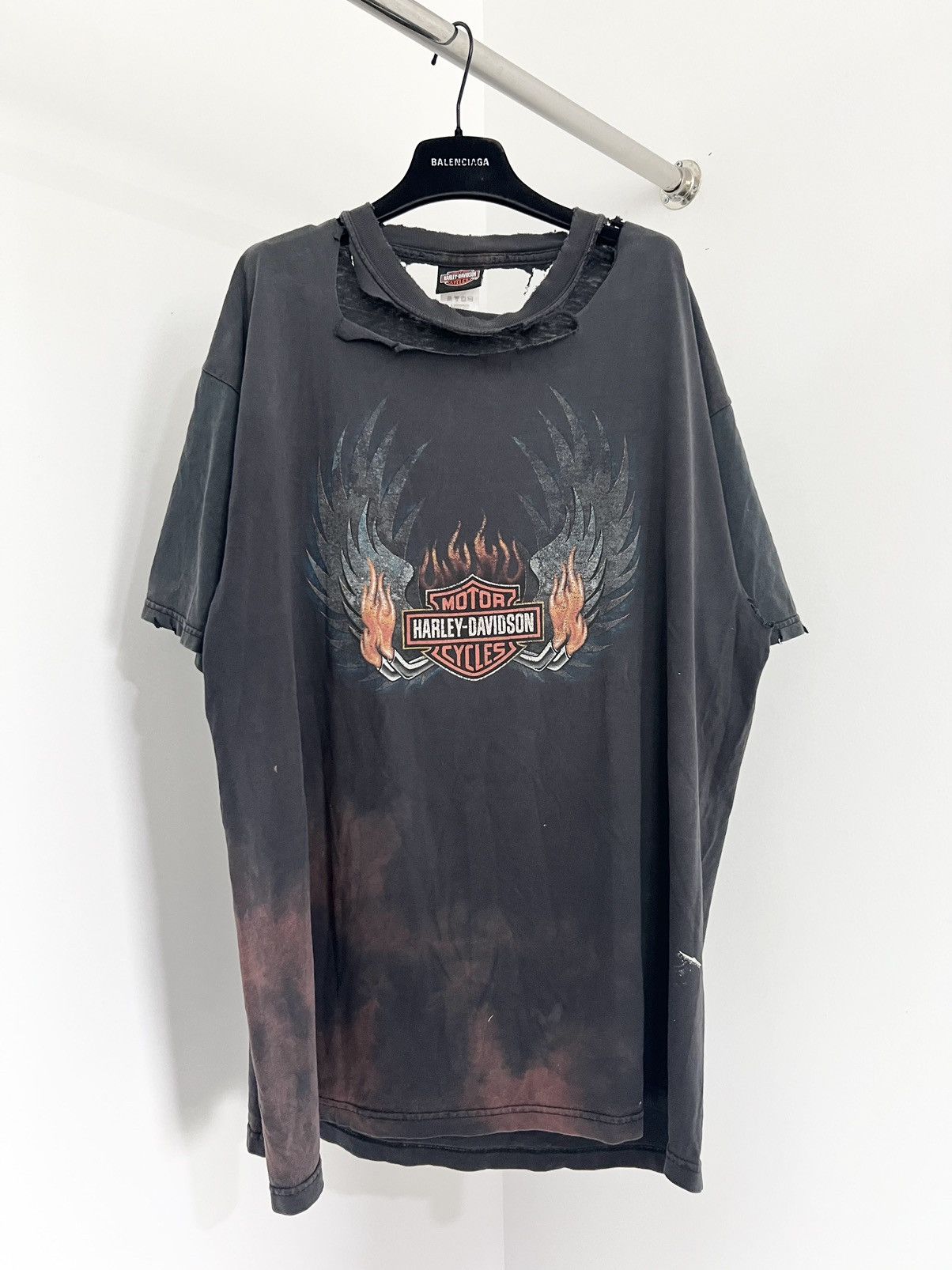 image of Thrashed Oversize XL Baggy T Shirt Harley Davidson in Black, Men's