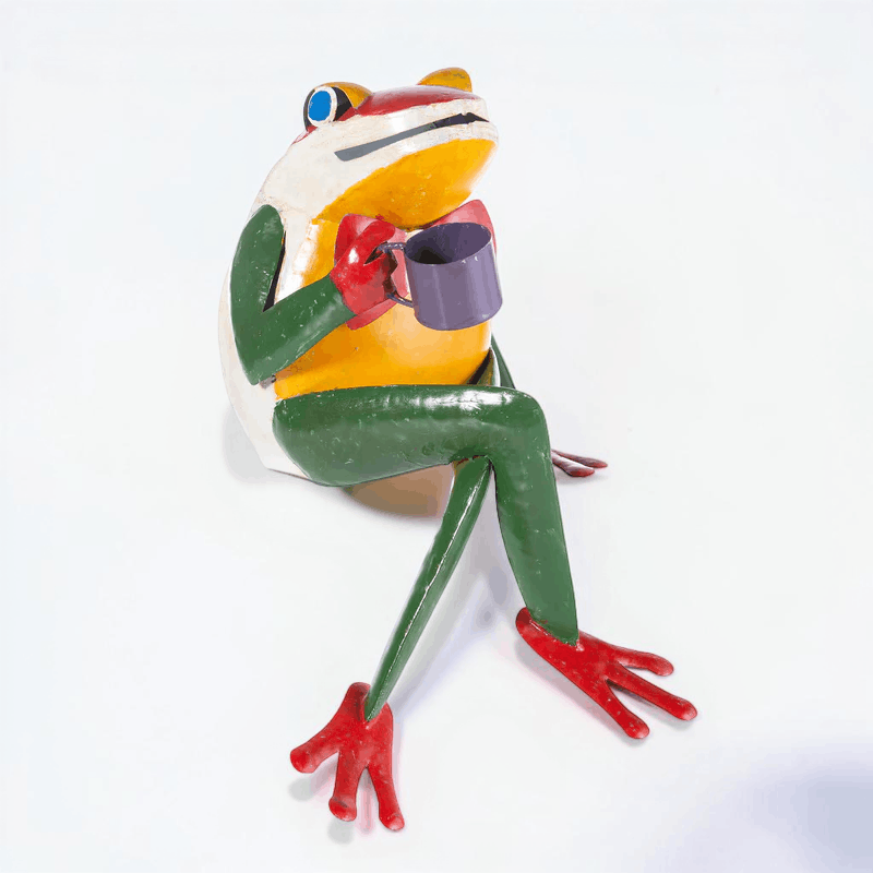 Other Frog Drinking Coffee Statue, Whimsical Porch Decor Size ONE SIZE - 1 Thumbnail