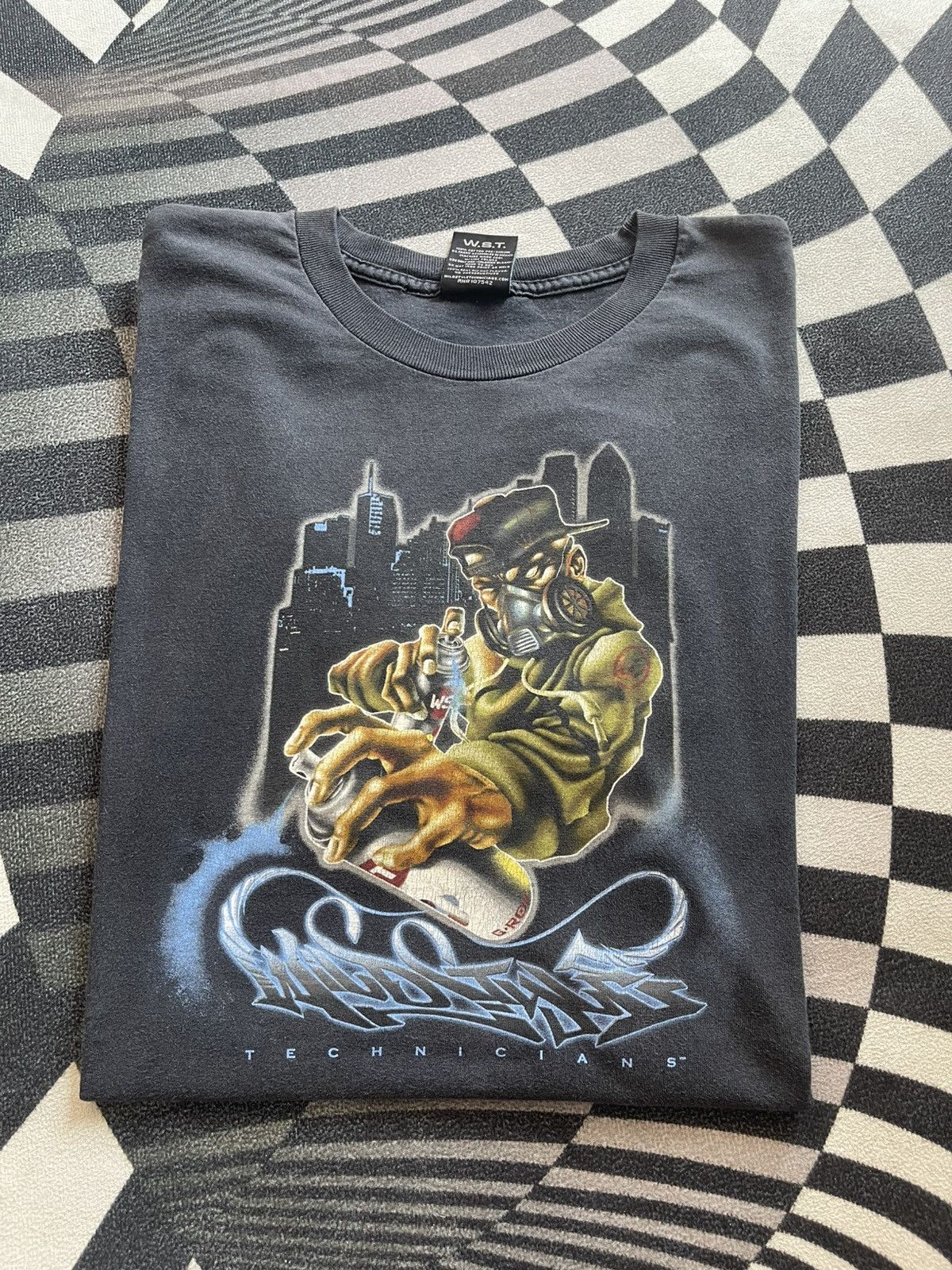 Vintage Vtg Wild Style Technicians Graffiti Gas Mask T-Shirt XL Y2K Size US XL / EU 56 / 4 - 1 Thumbnail