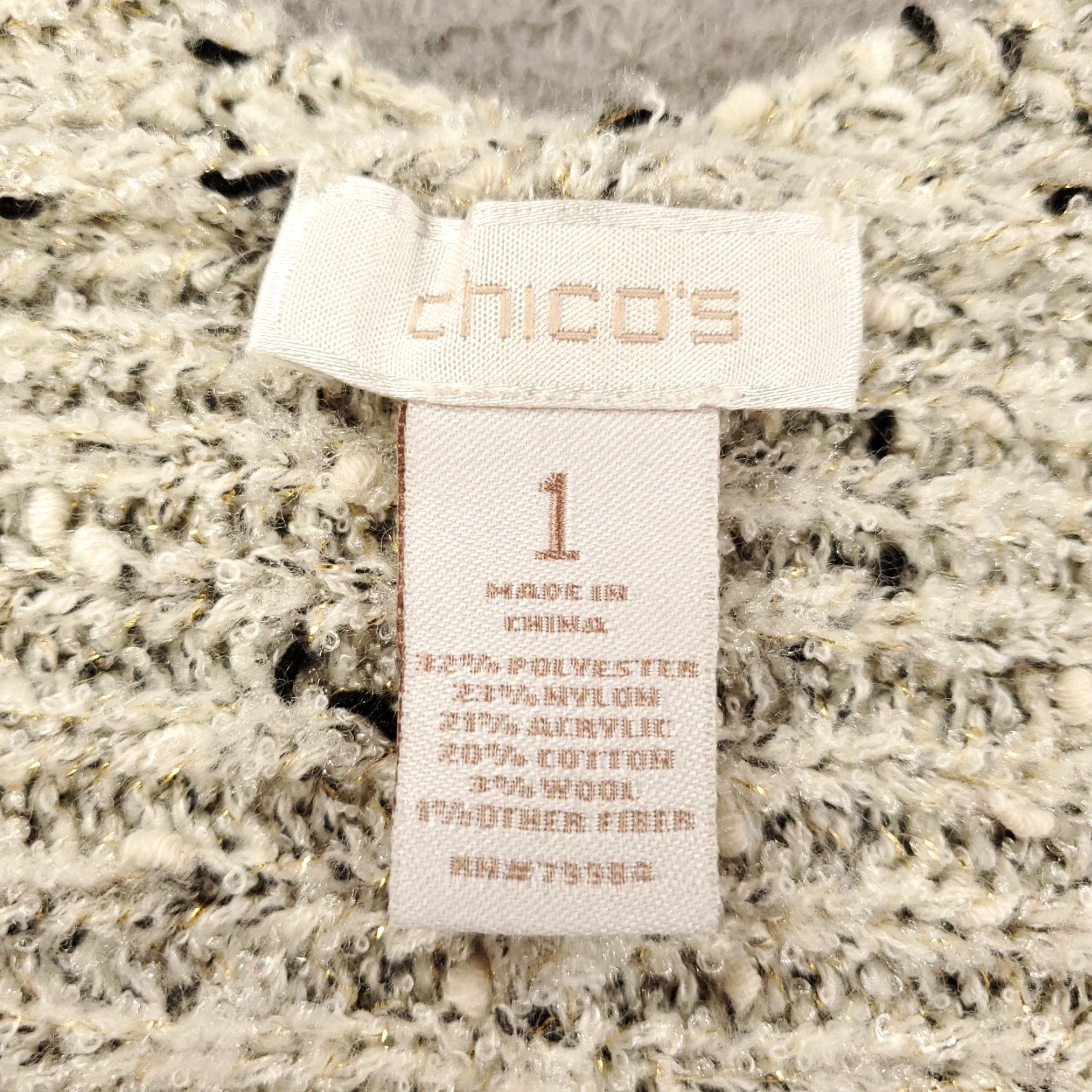 Vintage Chicos Cardigan Womens Medium Ivory Black Speckled Open Front Long Sleeve Cardigan Pockets Casual Womens M Ivory Black Wide Open Front Knit Size M / US 6-8 / IT 42-44 - 5 Thumbnail