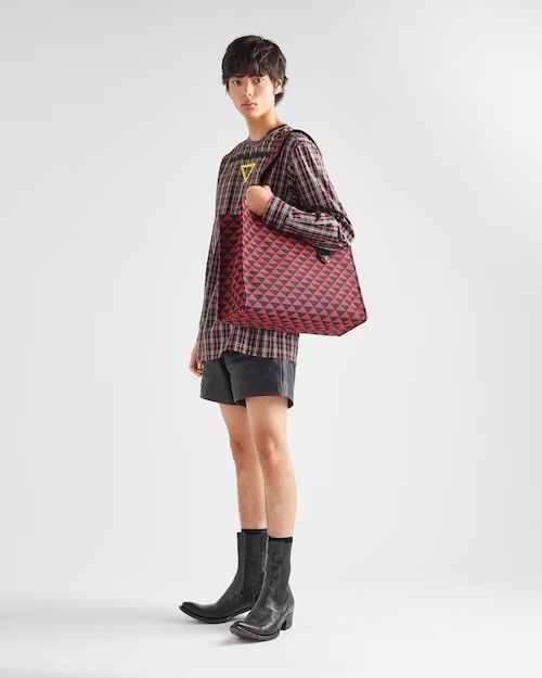 Prada o1bcso1str1025 Size: OS / Jacquard Tote Bag Black/Cherry Size ONE SIZE - 2 Thumbnail