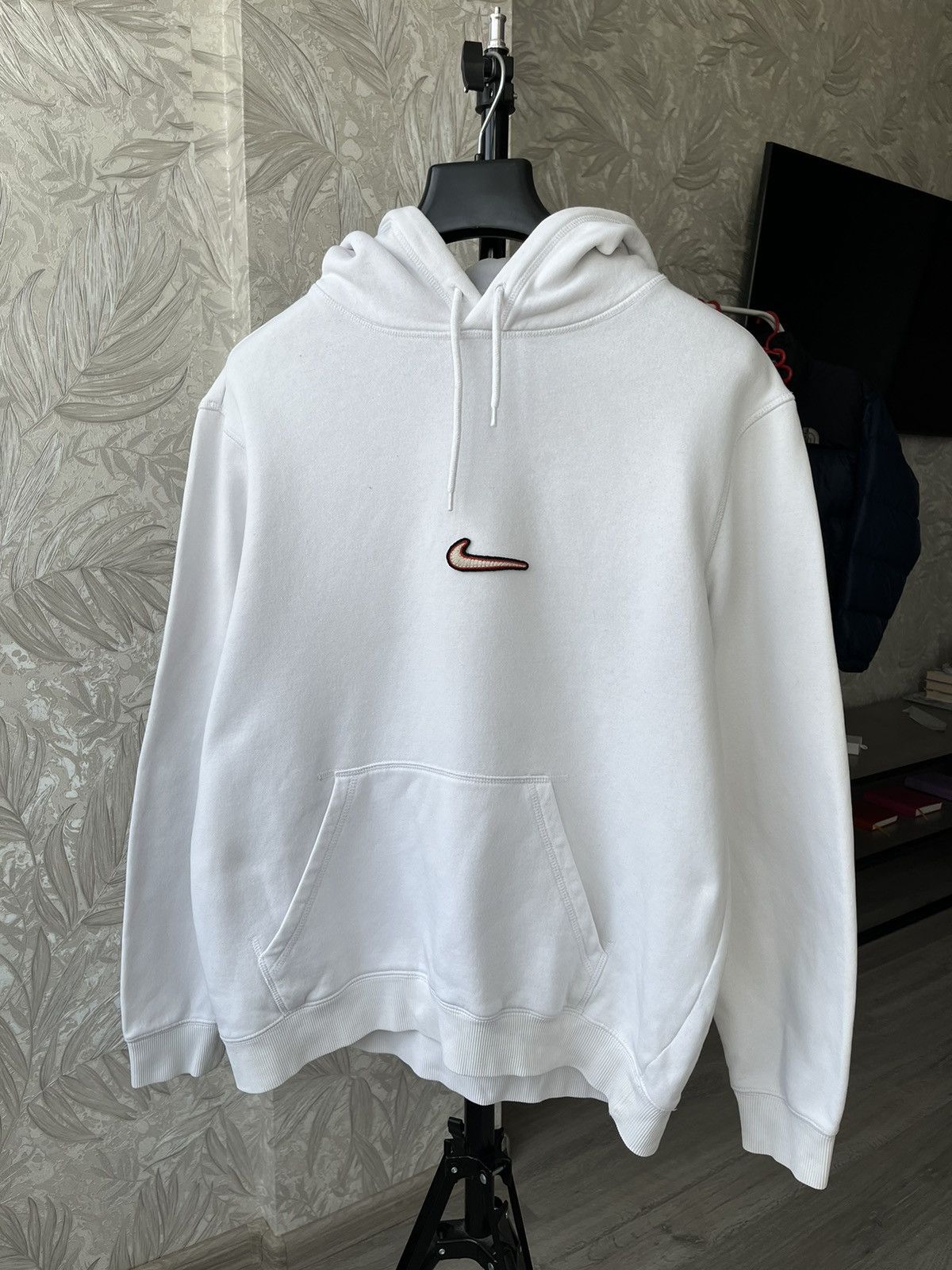 Pre-owned Nike X Vintage Nike Vintage Center Swoosh Hoodie Embroidered Logo In White