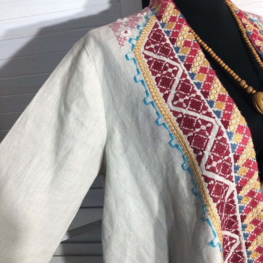 Johnny Was Johnny Was Kimono Drape Cardigan Embroidered Aztec Linen M Size L / US 10 / IT 46 - 9 Thumbnail