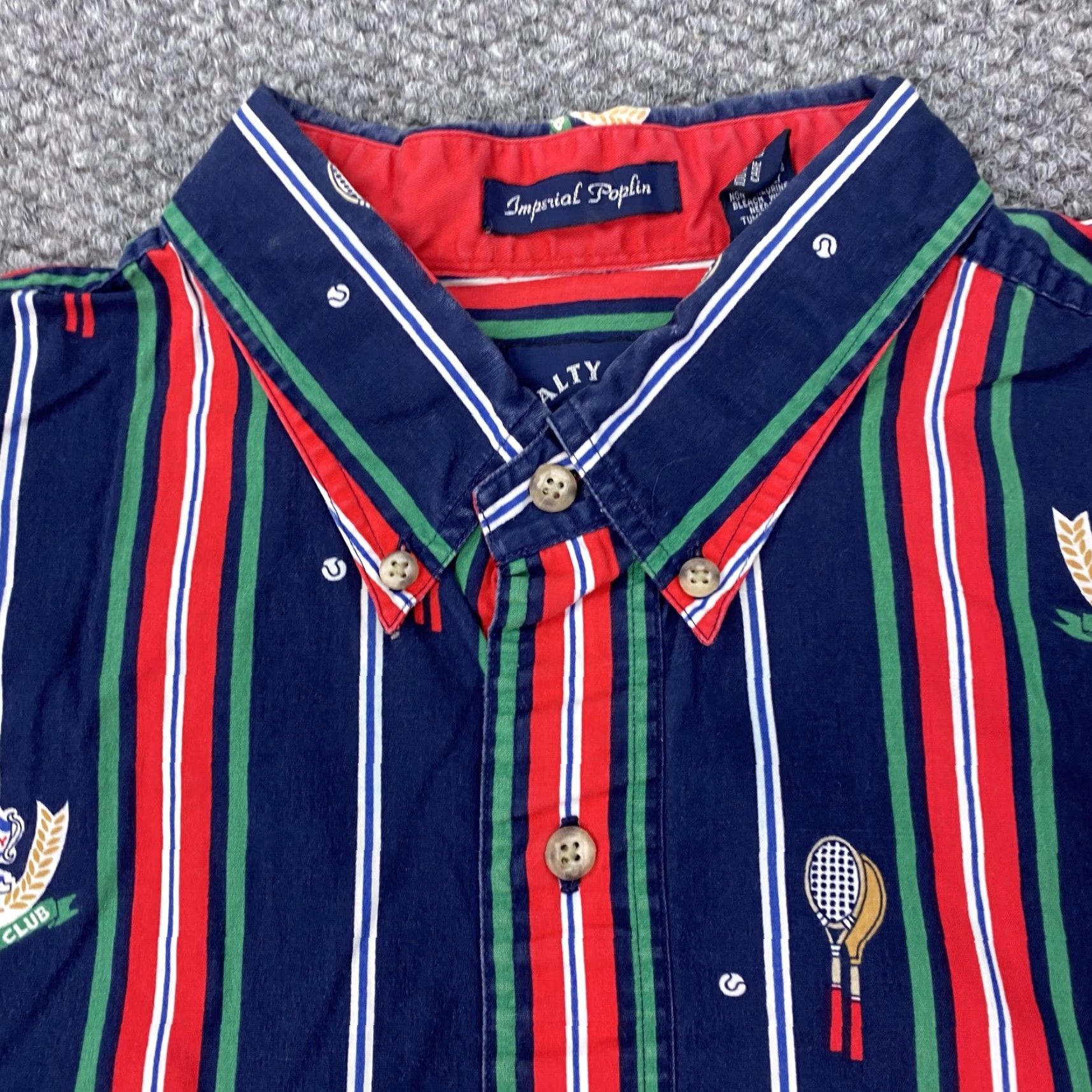 Vintage Tennis Club Shirt Mens XL Navy Striped Button Down Short Sleeve Allover Print Size US XL / EU 56 / 4 - 2 Thumbnail