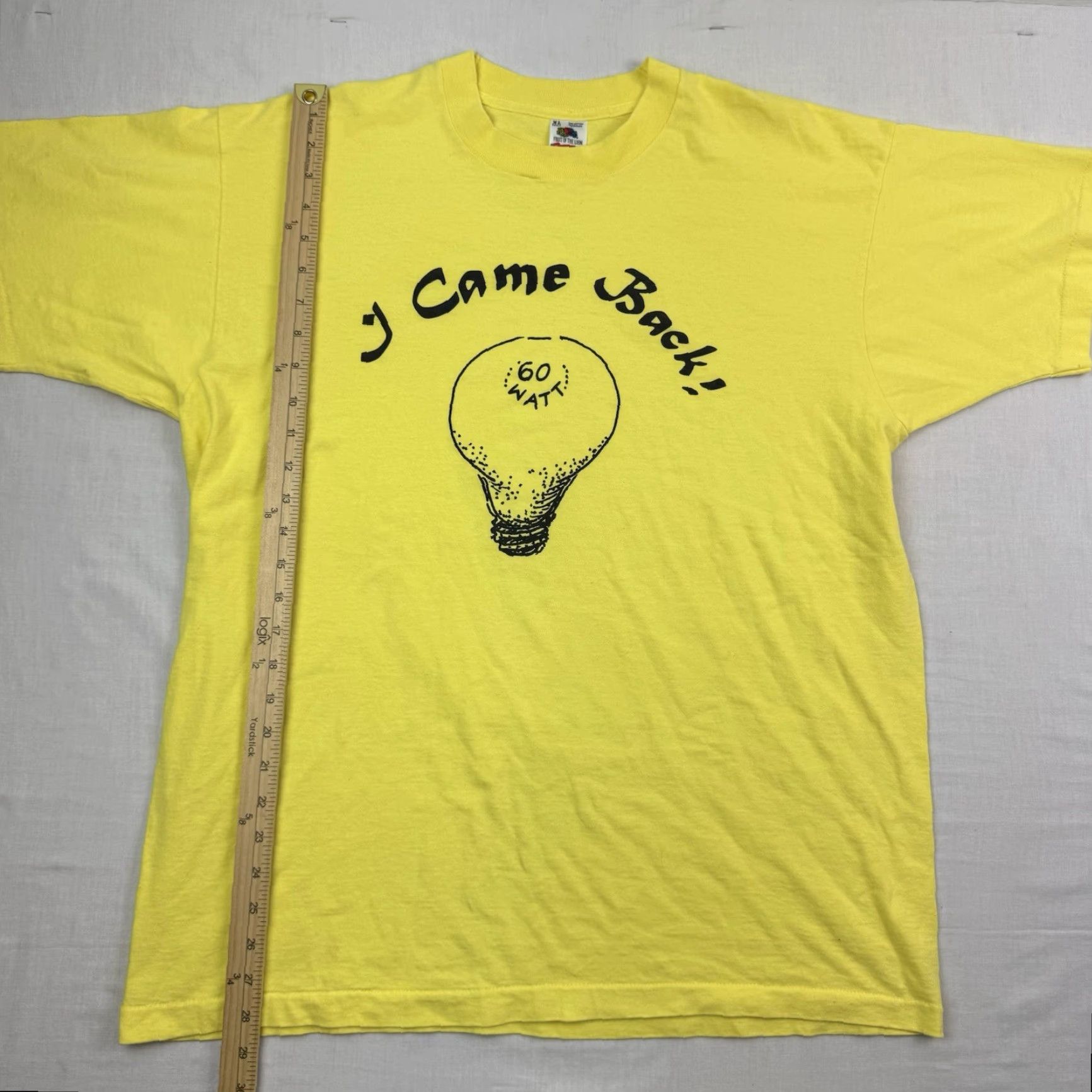 Fruit Of The Loom VINTAGE Fruit of the Loom T-Shirt Men XL Yellow 90s Religion I Came Back 60 Watt Light Bulb Crew Neck Short Sleeve Size US XL / EU 56 / 4 - 6 Thumbnail