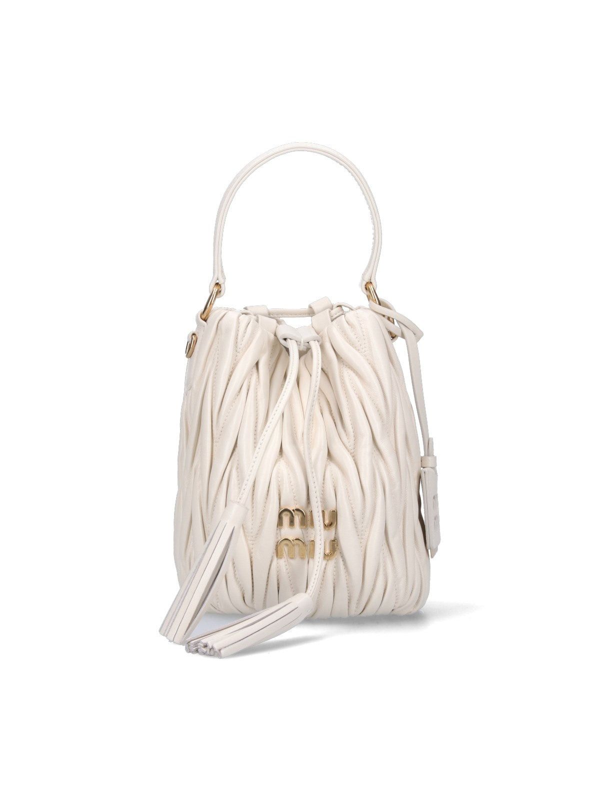 image of Miu Miu Miumiu Logo Nappa Leather Bucket in White, Women's
