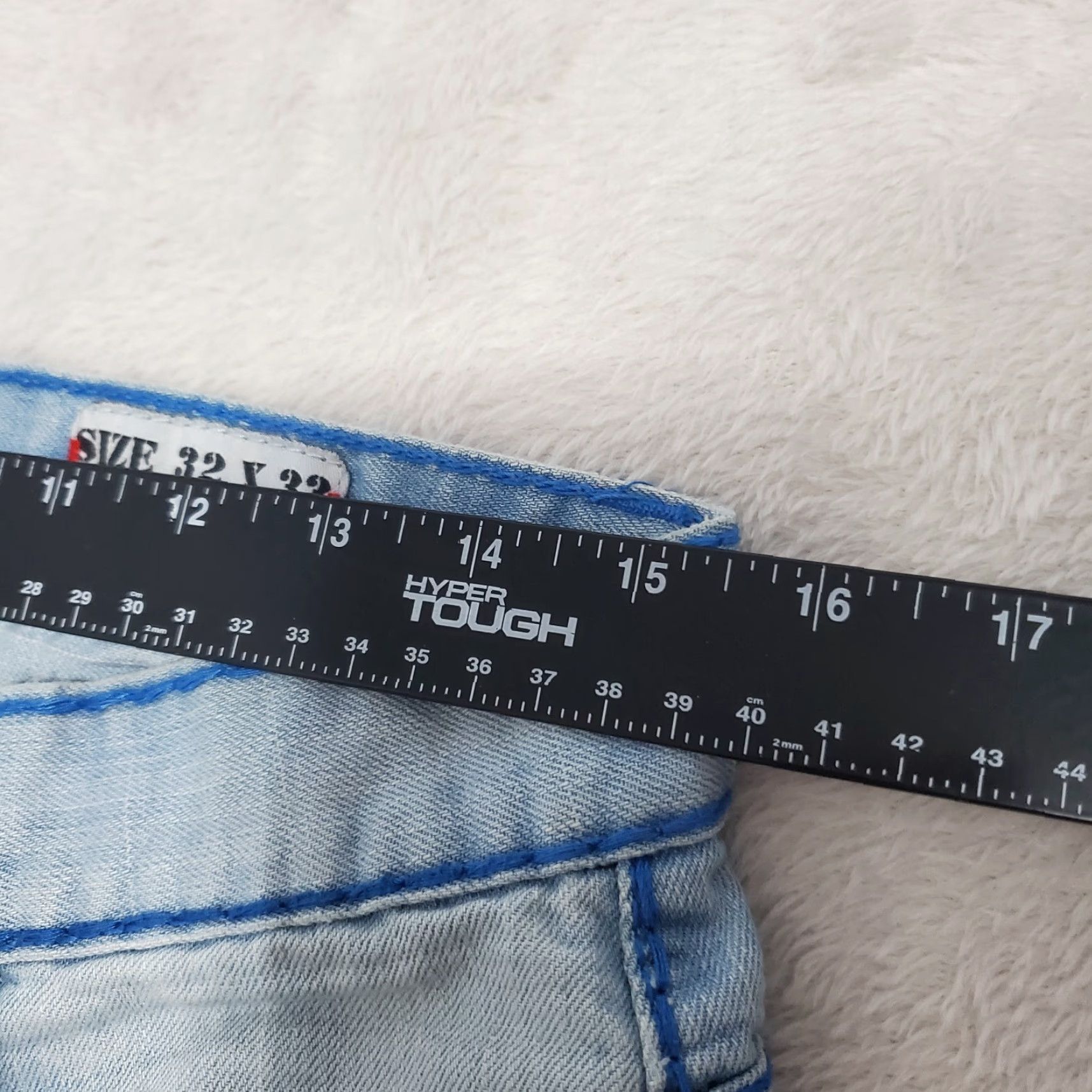 Denime VINTAGE Doceda Premium Denim Jeans Men 32x33 Blue Light Wash Straight Distressed Stained Embroidered Pockets 90s Y2K Men Jeans Size US 32 / EU 48 - 7 Thumbnail