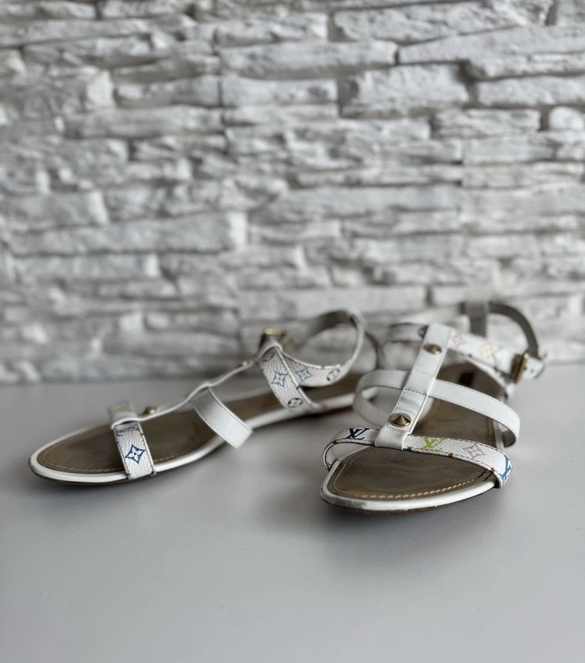 Louis Vuitton Louis Vuitton multicolor leather sandals white monogram Y2K Size US 8 / IT 38 - 7 Thumbnail