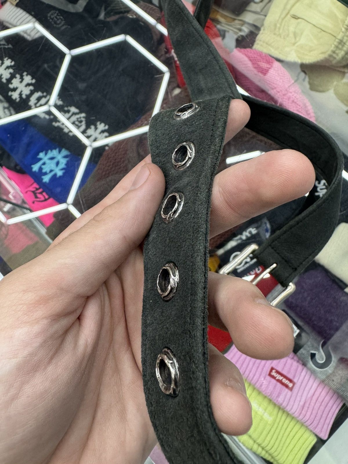 Chrome Hearts Chrome Hearts Grey Suede Roller Belt Size 32 - 7 Thumbnail