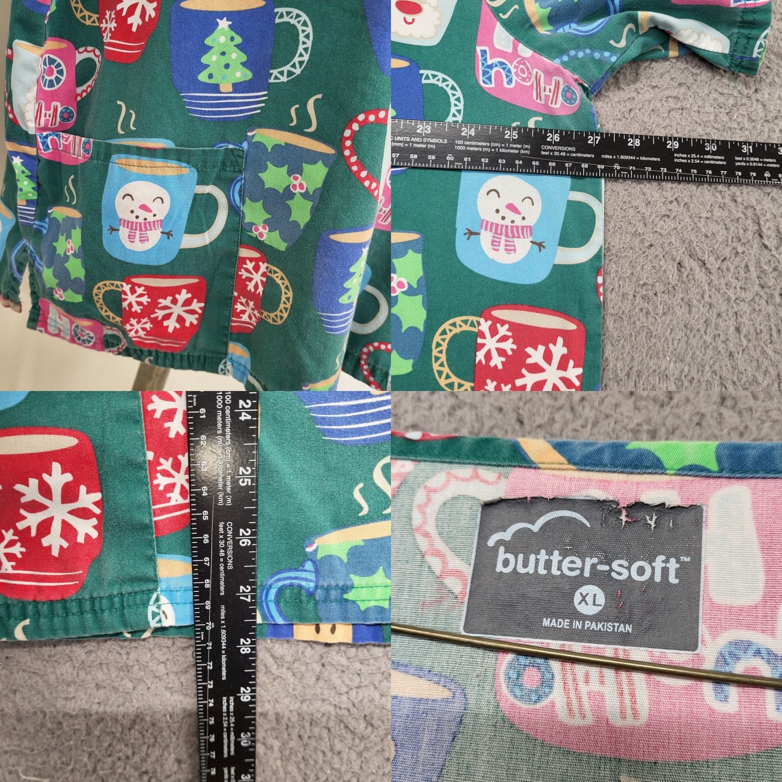 Buttero Butter Soft Scrub Top Womens XL Green Red Holiday Santa Reindeer Snowman Patterned Medical Cotton Blend Womens XL Size XL / US 12-14 / IT 48-50 - 8 Thumbnail